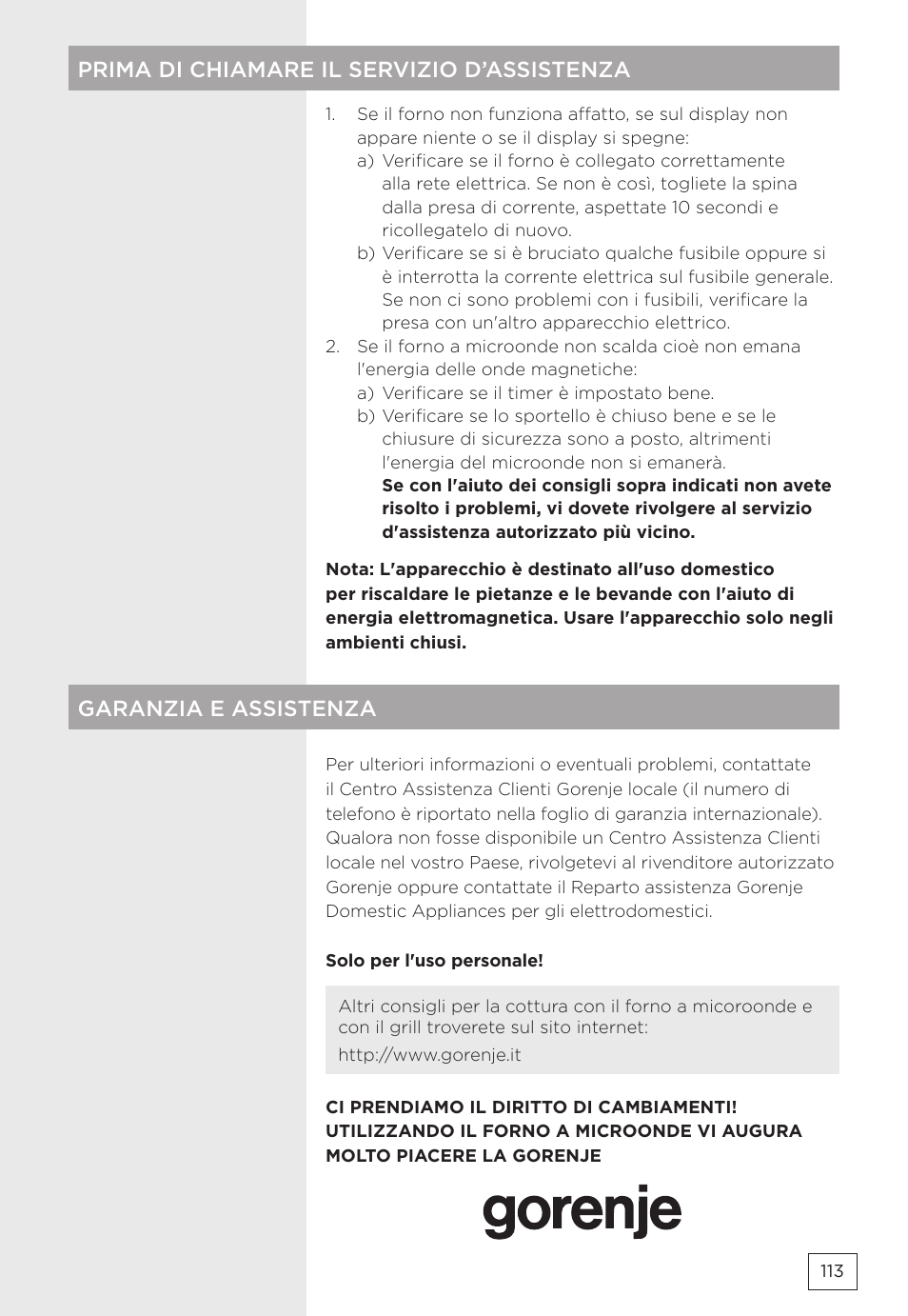 Gorenje MMO20DBII User Manual | Page 113 / 116