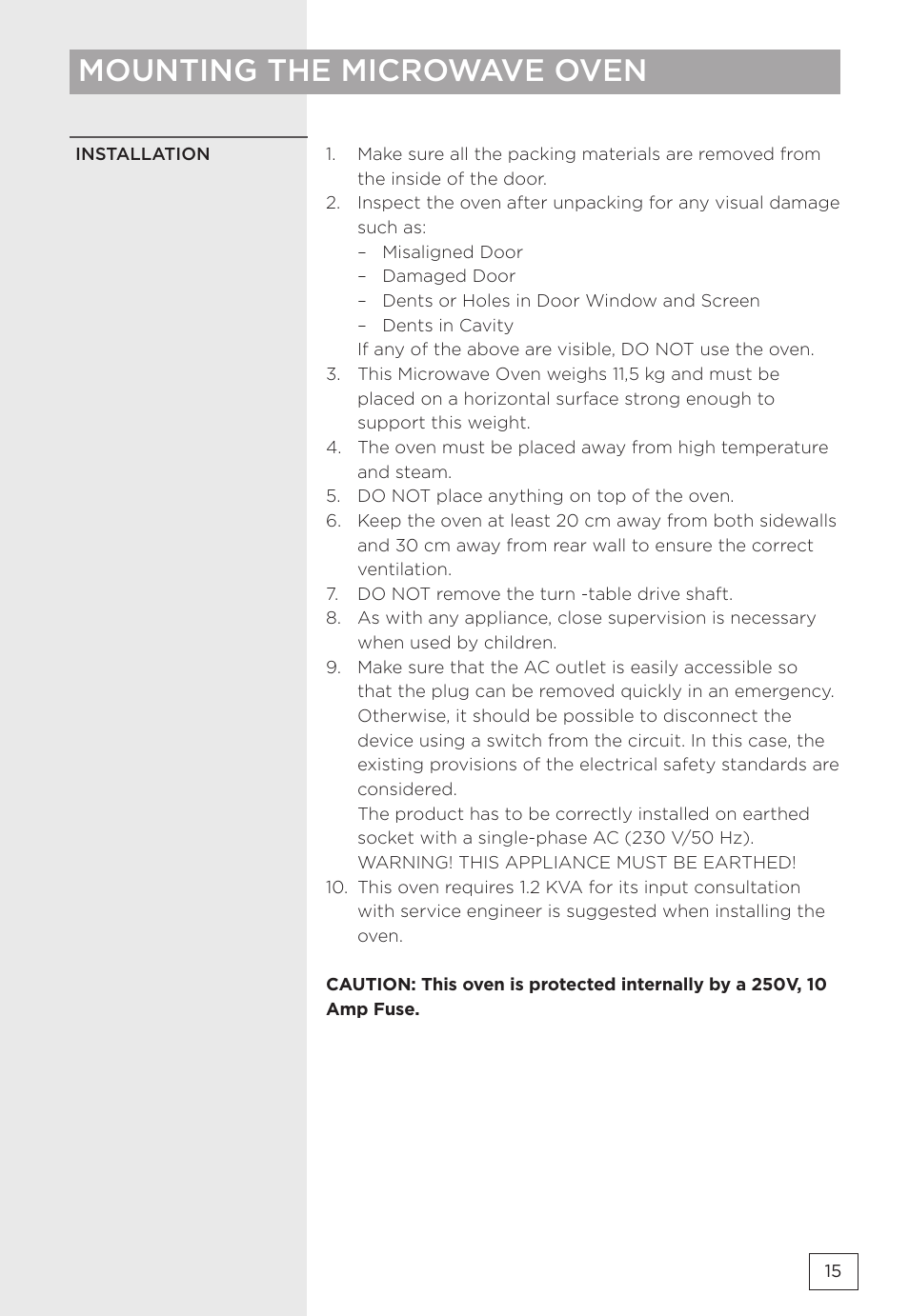 Mounting the microwave oven | Gorenje MMO20DBII User Manual | Page 15 / 116