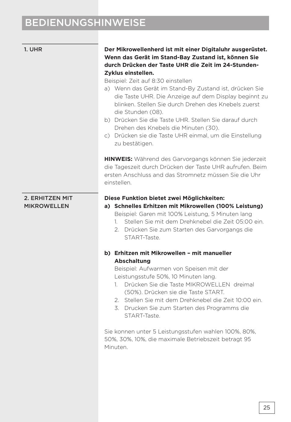 Bedienungshinweise | Gorenje MMO20DBII User Manual | Page 25 / 116