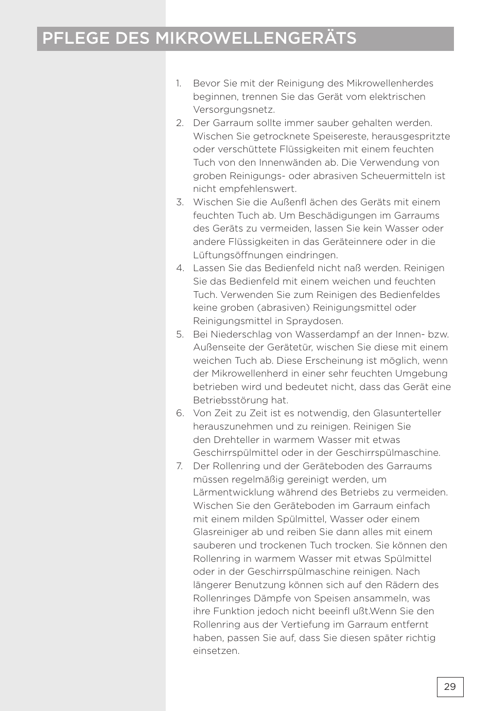Pflege des mikrowellengeräts | Gorenje MMO20DBII User Manual | Page 29 / 116