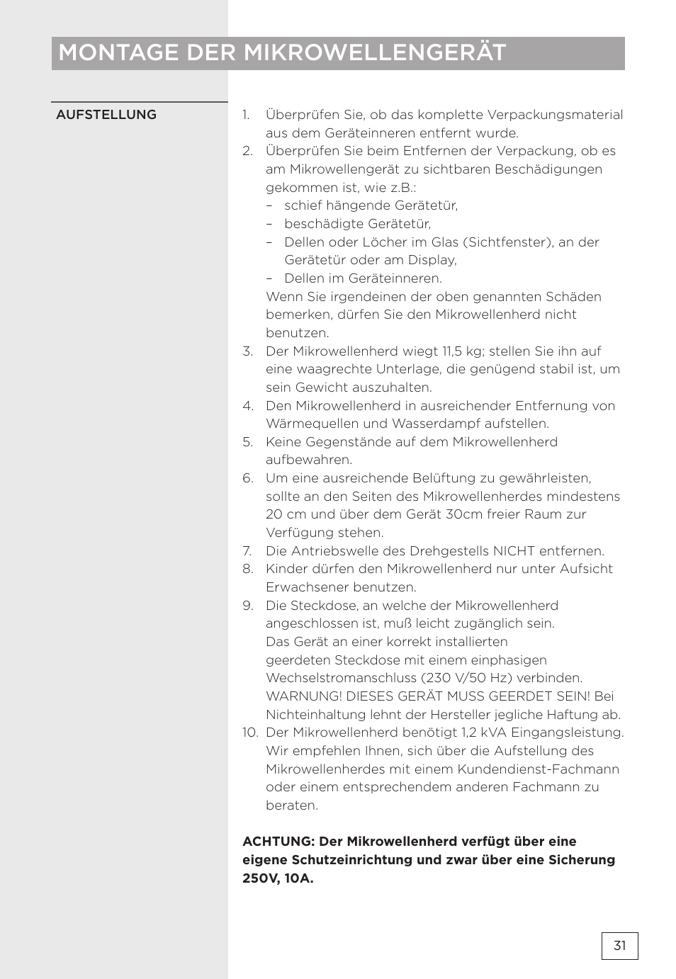 Montage der mikrowellengerät | Gorenje MMO20DBII User Manual | Page 31 / 116