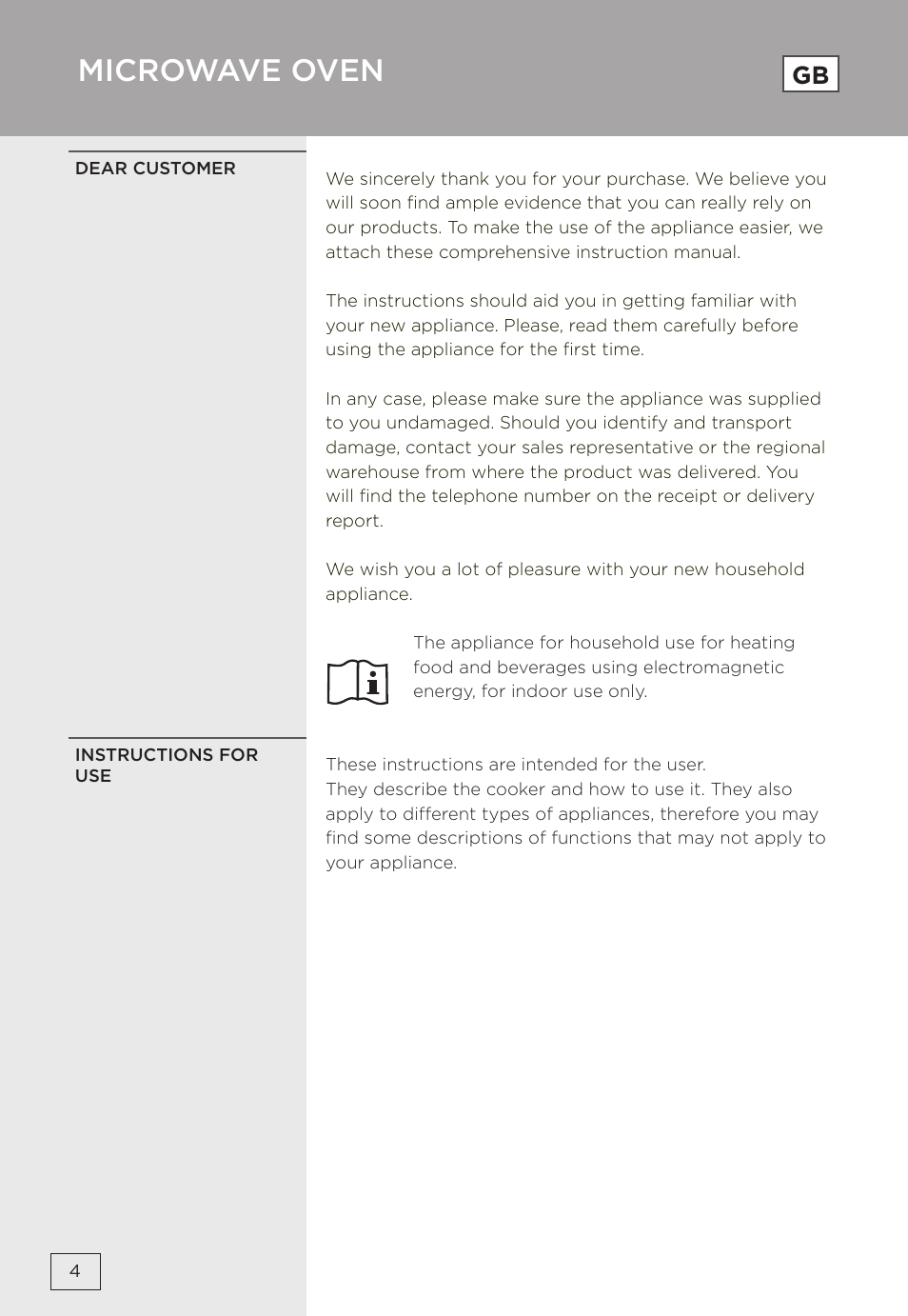 Microwave oven | Gorenje MMO20DBII User Manual | Page 4 / 116