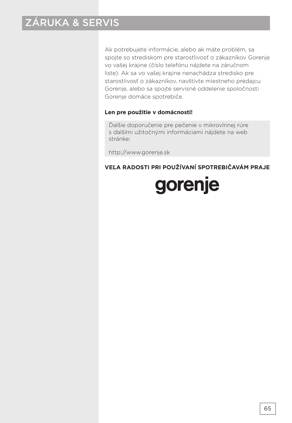Záruka & servis | Gorenje MMO20DBII User Manual | Page 65 / 116