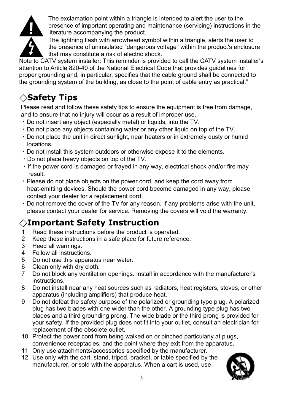 Safety tips, Important safety instruction | Digimate LTV-2007 User Manual | Page 4 / 22