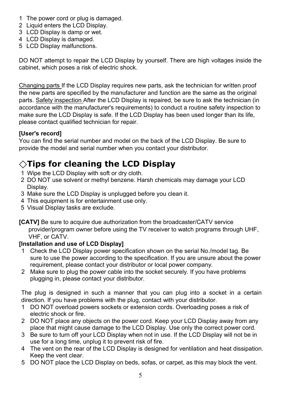 Tips for cleaning the lcd display | Digimate LTV-2007 User Manual | Page 6 / 22