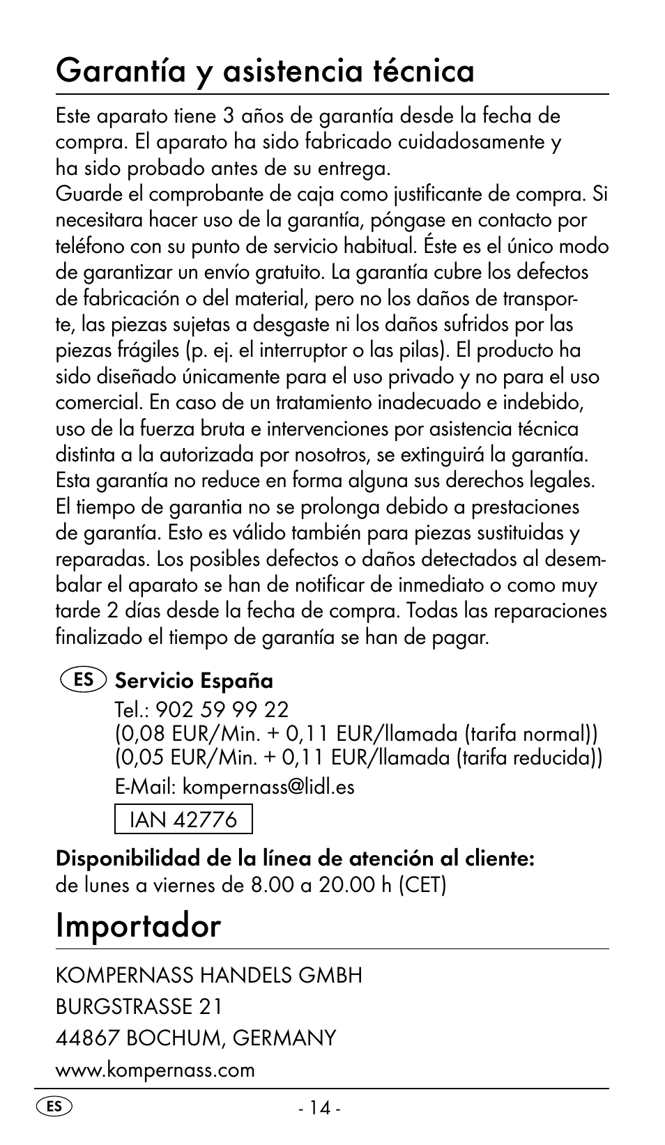 Garantía y asistencia técnica, Importador | Nevadent DAZ 2.4 B2 User Manual | Page 17 / 76