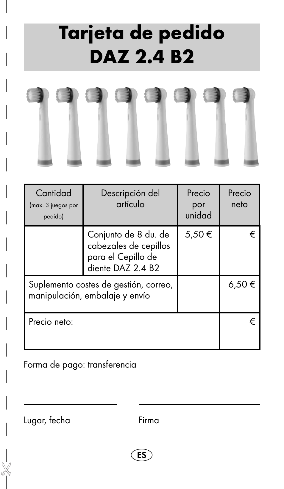 Tarjeta de pedido daz 2.4 b2 | Nevadent DAZ 2.4 B2 User Manual | Page 18 / 76