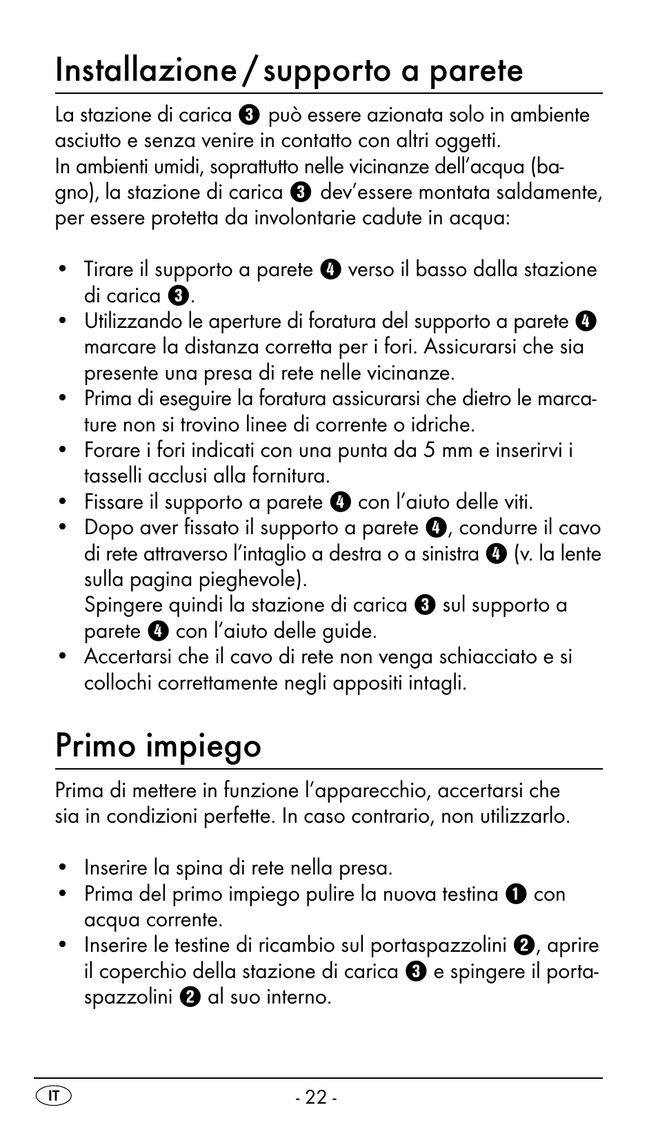 Installazione / supporto a parete, Primo impiego | Nevadent DAZ 2.4 B2 User Manual | Page 25 / 76