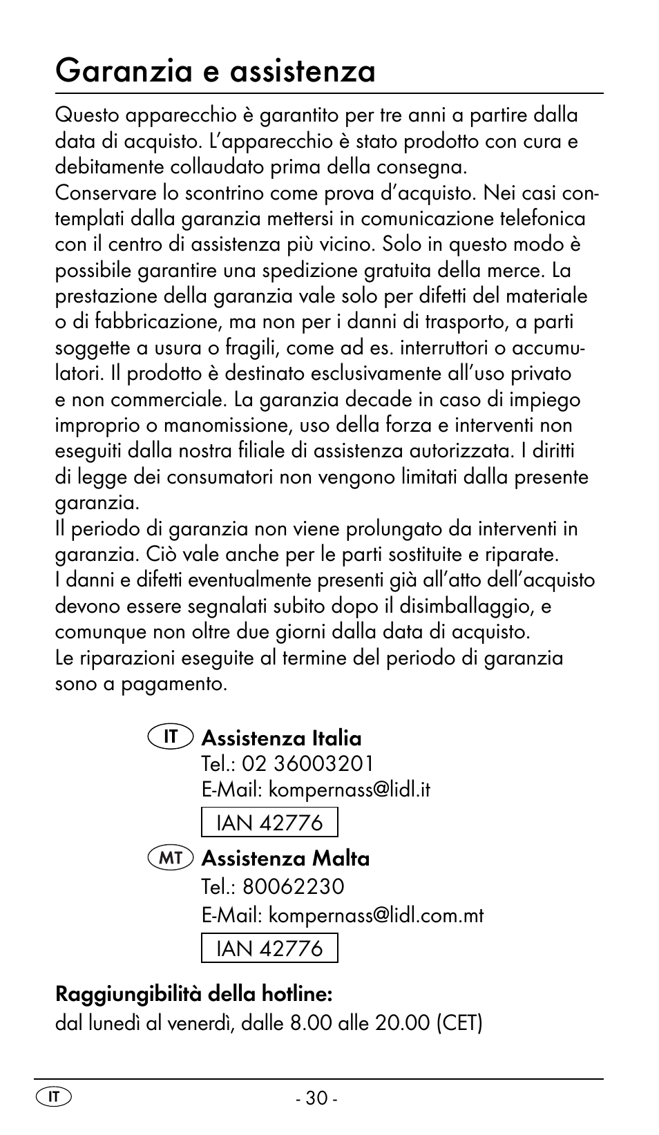 Garanzia e assistenza | Nevadent DAZ 2.4 B2 User Manual | Page 33 / 76