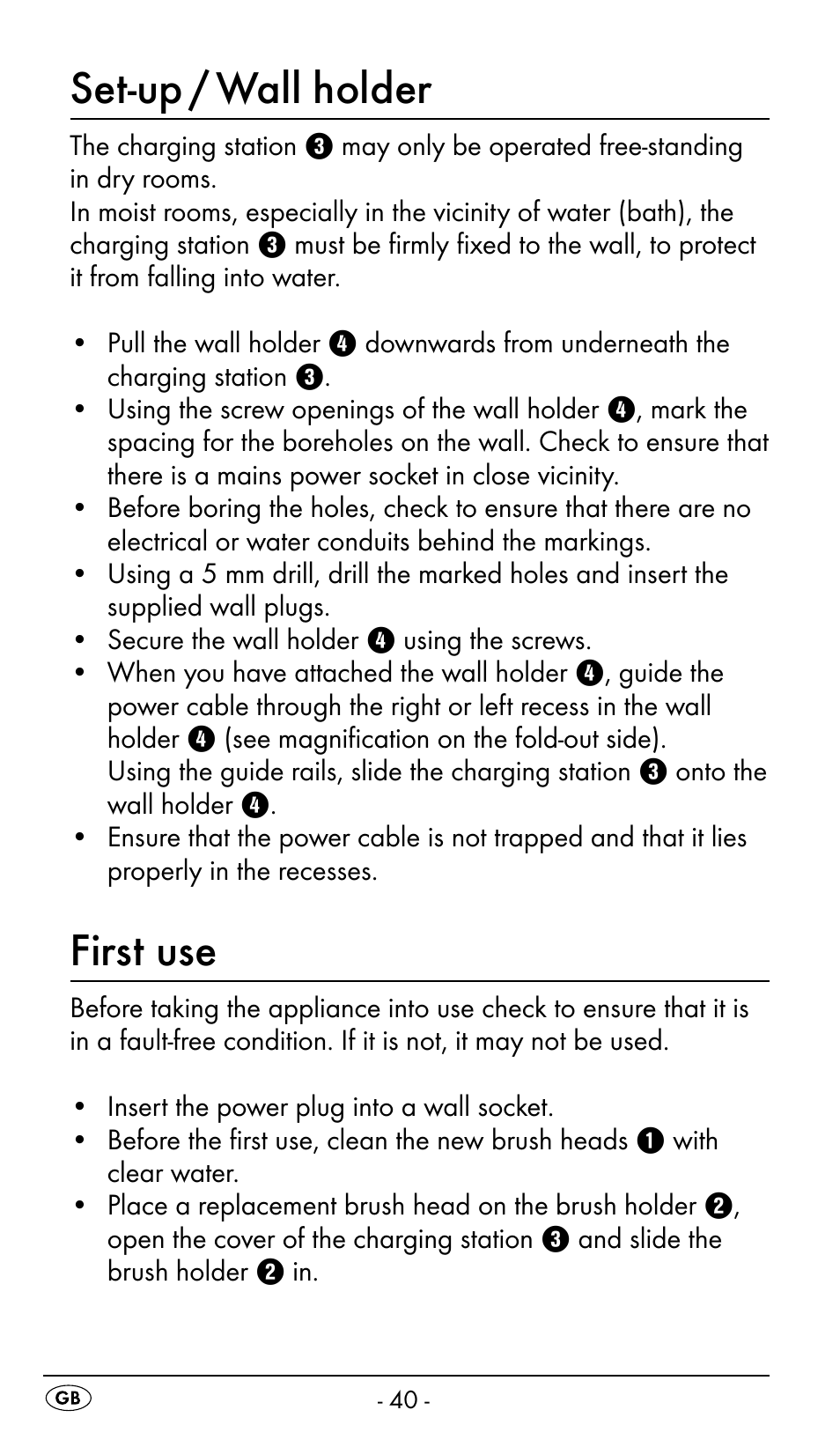 Set-up / wall holder, First use | Nevadent DAZ 2.4 B2 User Manual | Page 43 / 76