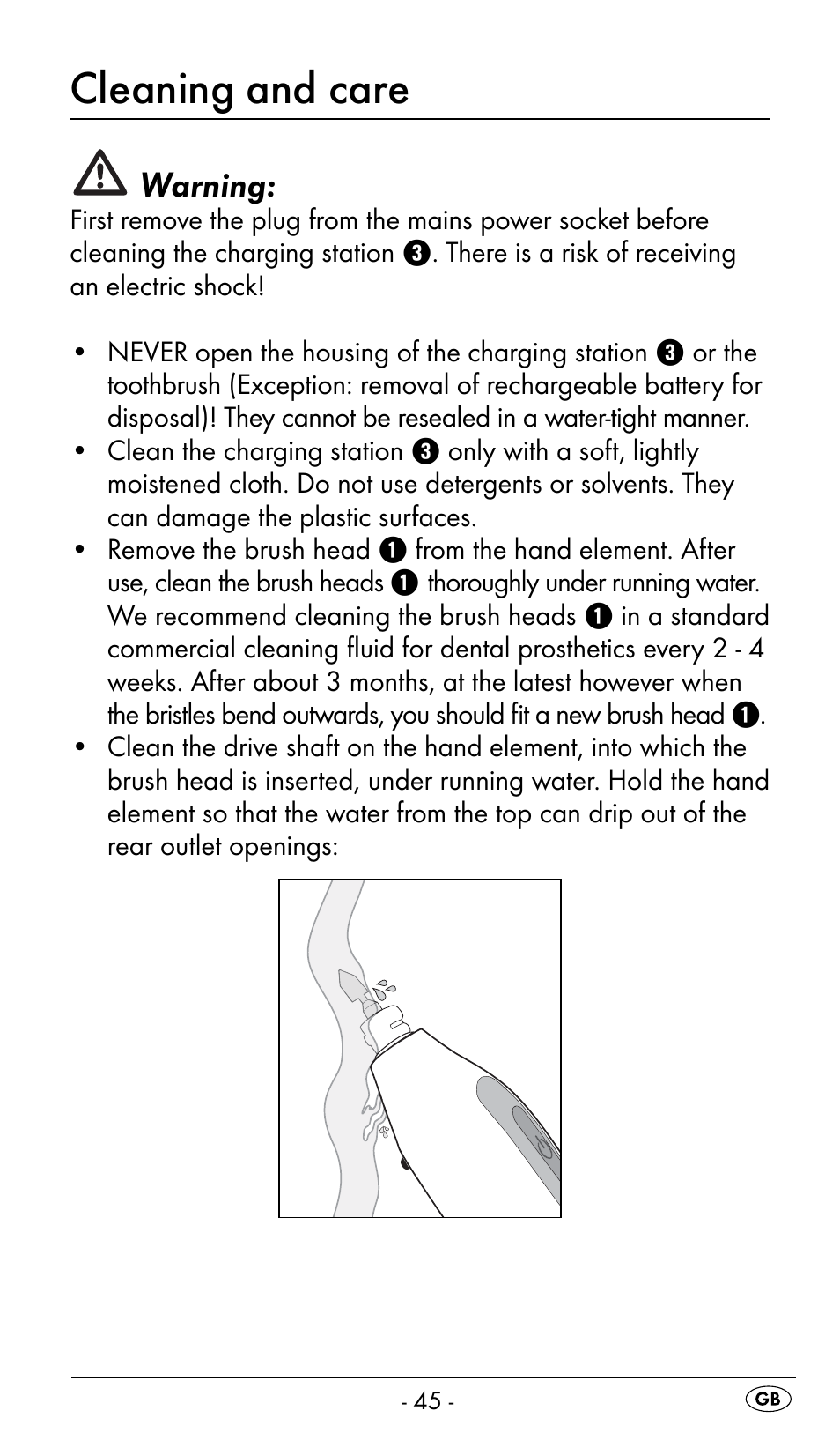 Cleaning and care, Warning | Nevadent DAZ 2.4 B2 User Manual | Page 48 / 76