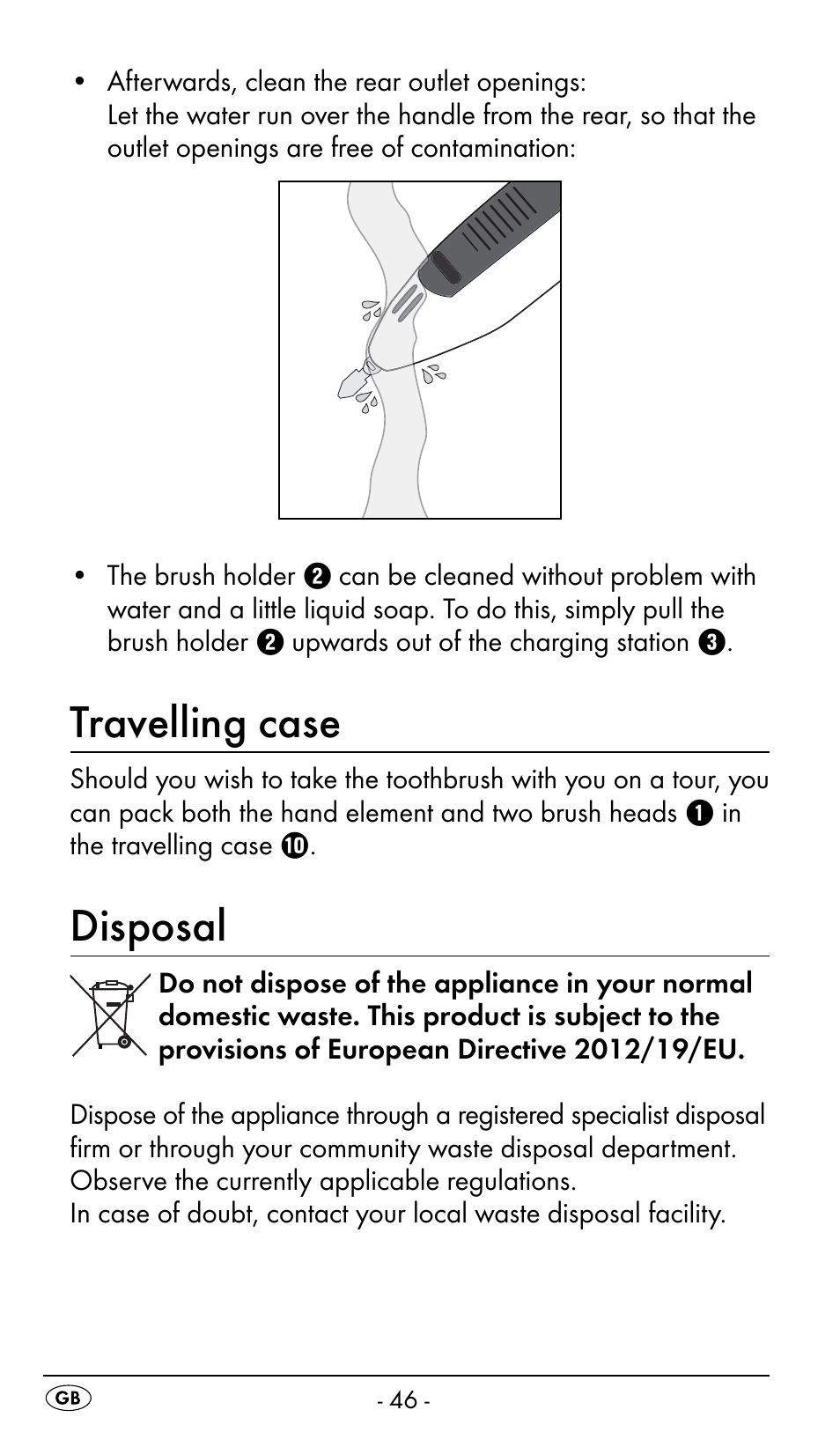 Travelling case, Disposal | Nevadent DAZ 2.4 B2 User Manual | Page 49 / 76