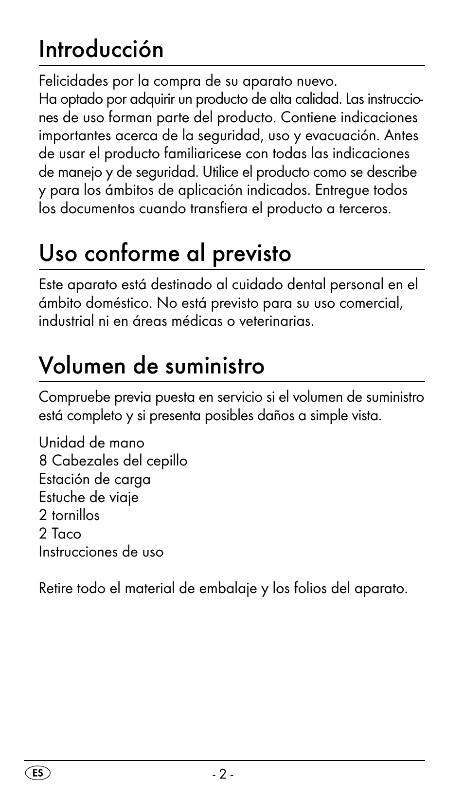 Introducción, Uso conforme al previsto, Volumen de suministro | Nevadent DAZ 2.4 B2 User Manual | Page 5 / 76