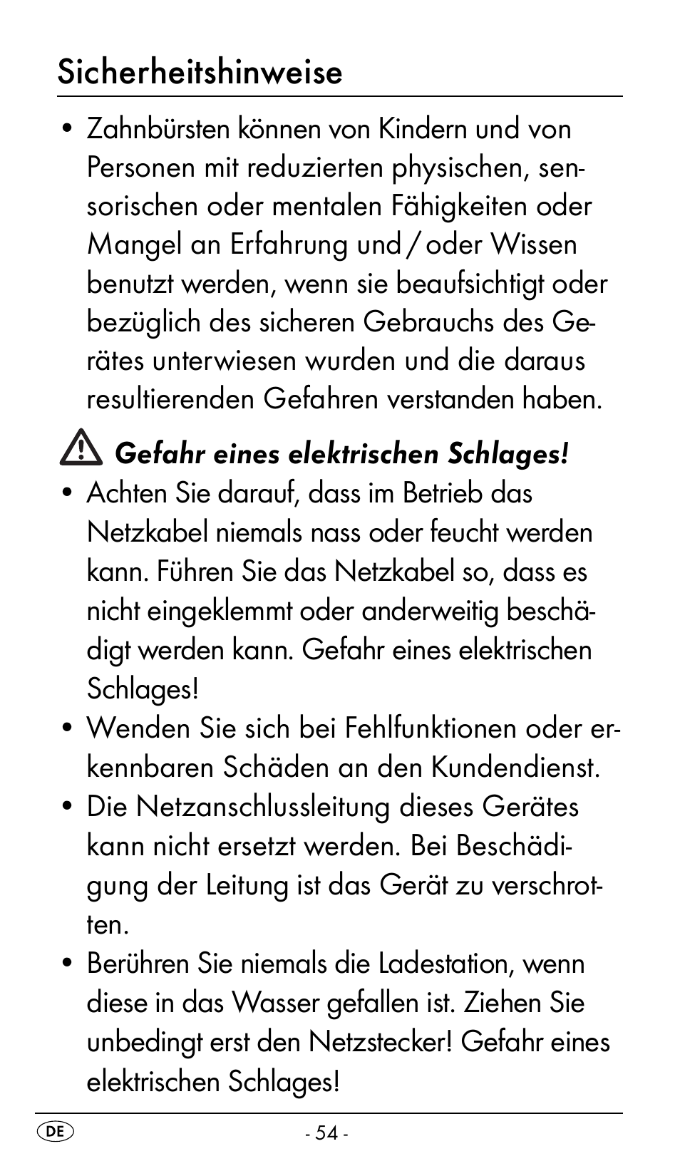 Sicherheitshinweise | Nevadent DAZ 2.4 B2 User Manual | Page 57 / 76