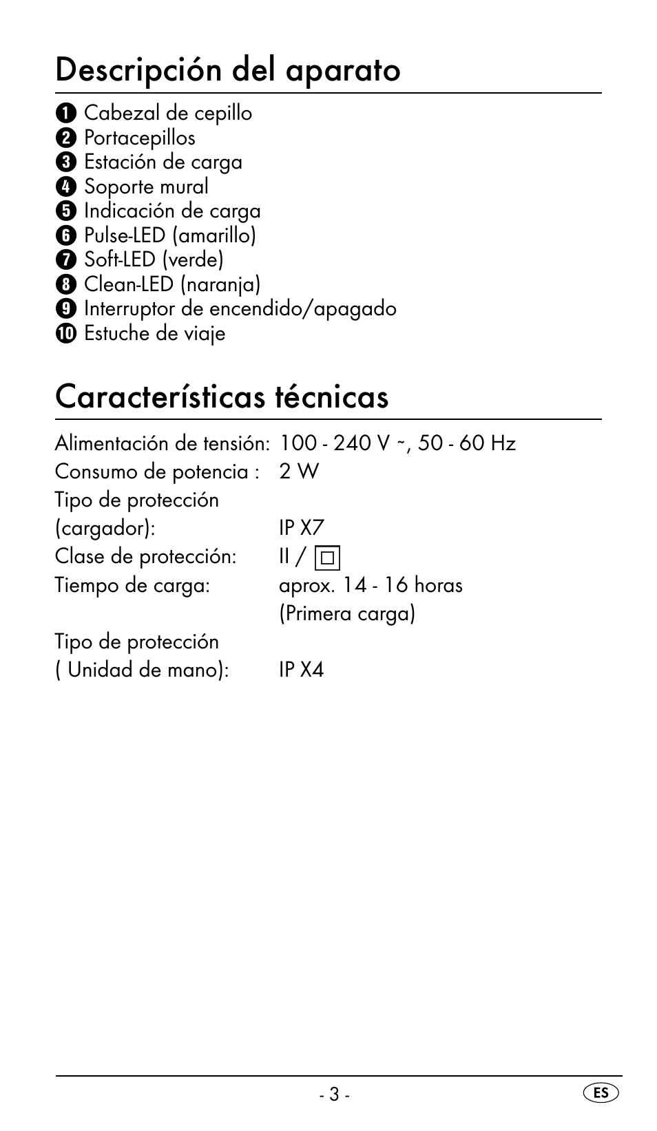 Descripción del aparato, Características técnicas | Nevadent DAZ 2.4 B2 User Manual | Page 6 / 76