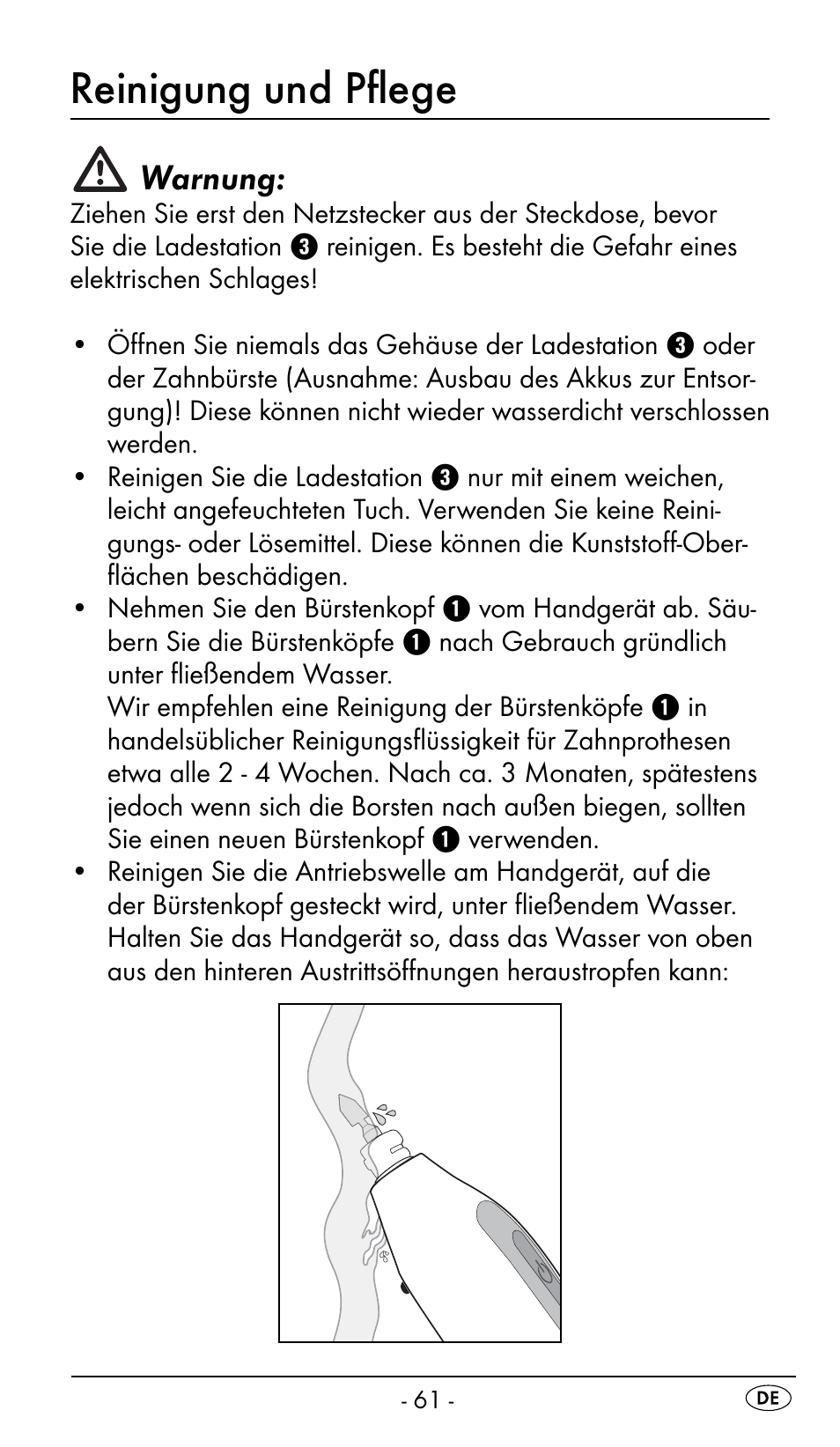 Reinigung und pﬂ ege, Warnung | Nevadent DAZ 2.4 B2 User Manual | Page 64 / 76