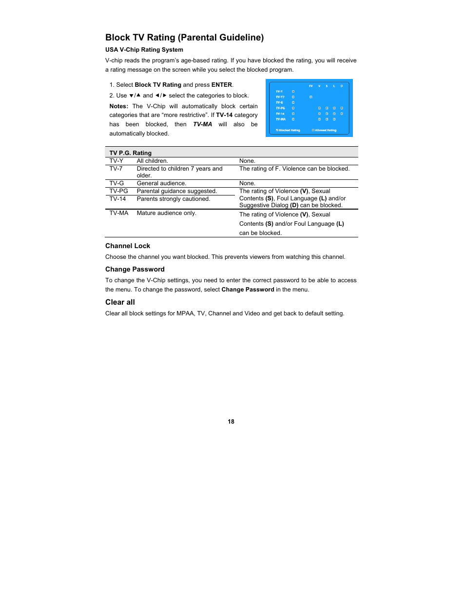 Block tv rating (parental guideline) | Digimate DGL2700 User Manual | Page 25 / 29