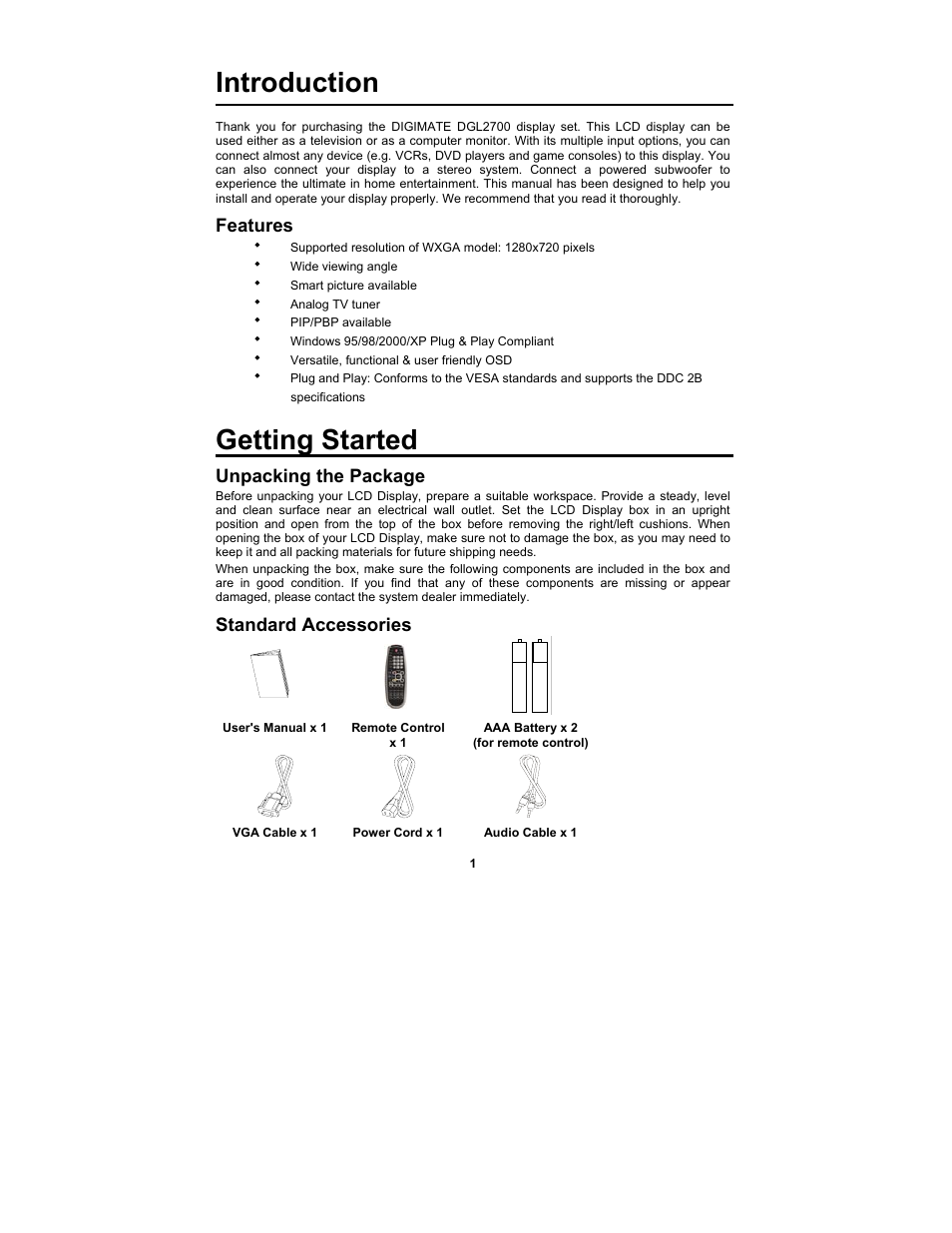 Introduction, Getting started | Digimate DGL2700 User Manual | Page 8 / 29