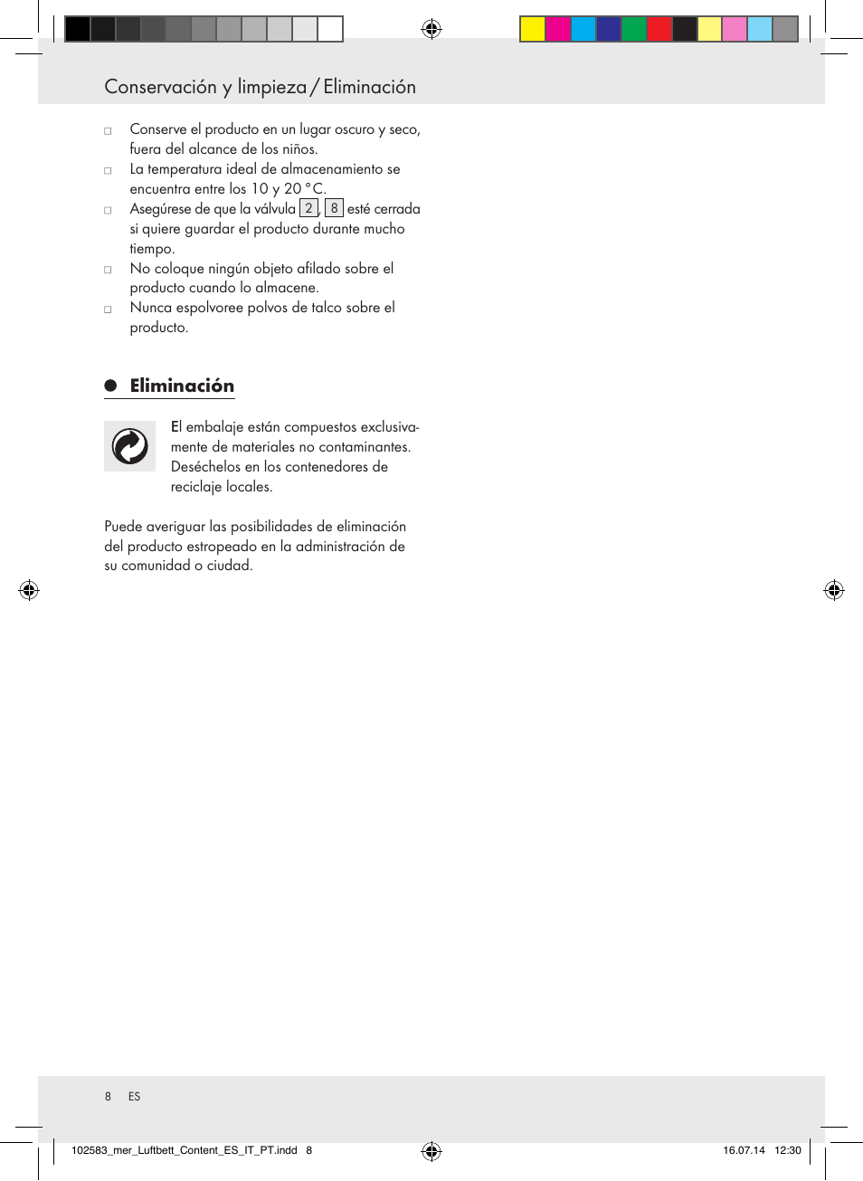 Conservación y limpieza / eliminación, Eliminación | Meradiso Z31688 User Manual | Page 8 / 24