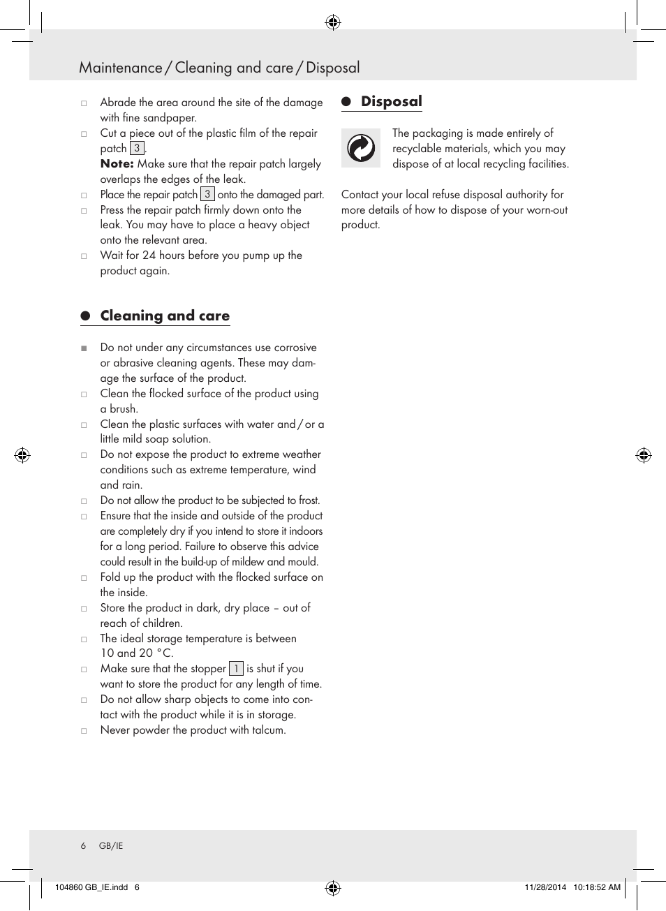 Maintenance / cleaning and care / disposal, Cleaning and care, Disposal | Meradiso Z31955A User Manual | Page 6 / 25