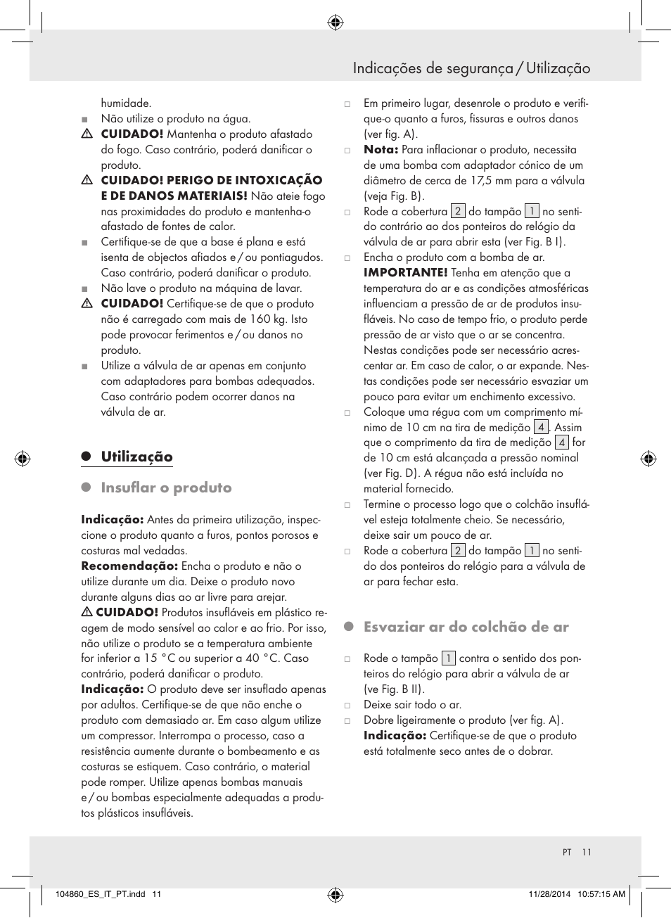 Indicações de segurança / utilização, Utilização, Insuflar o produto | Esvaziar ar do colchão de ar | Meradiso Z31955A User Manual | Page 11 / 19