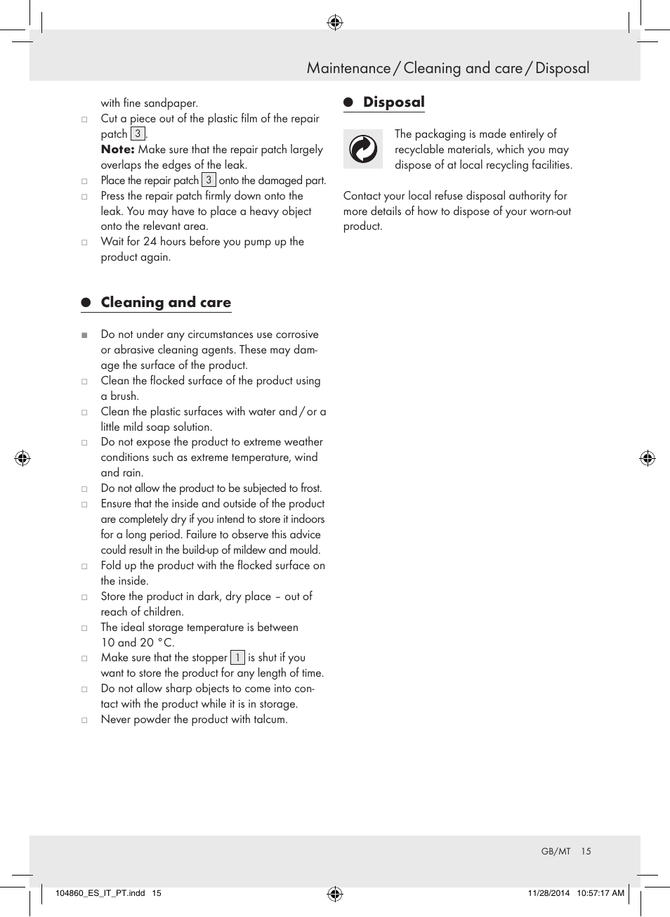 Maintenance / cleaning and care / disposal, Cleaning and care, Disposal | Meradiso Z31955A User Manual | Page 15 / 19