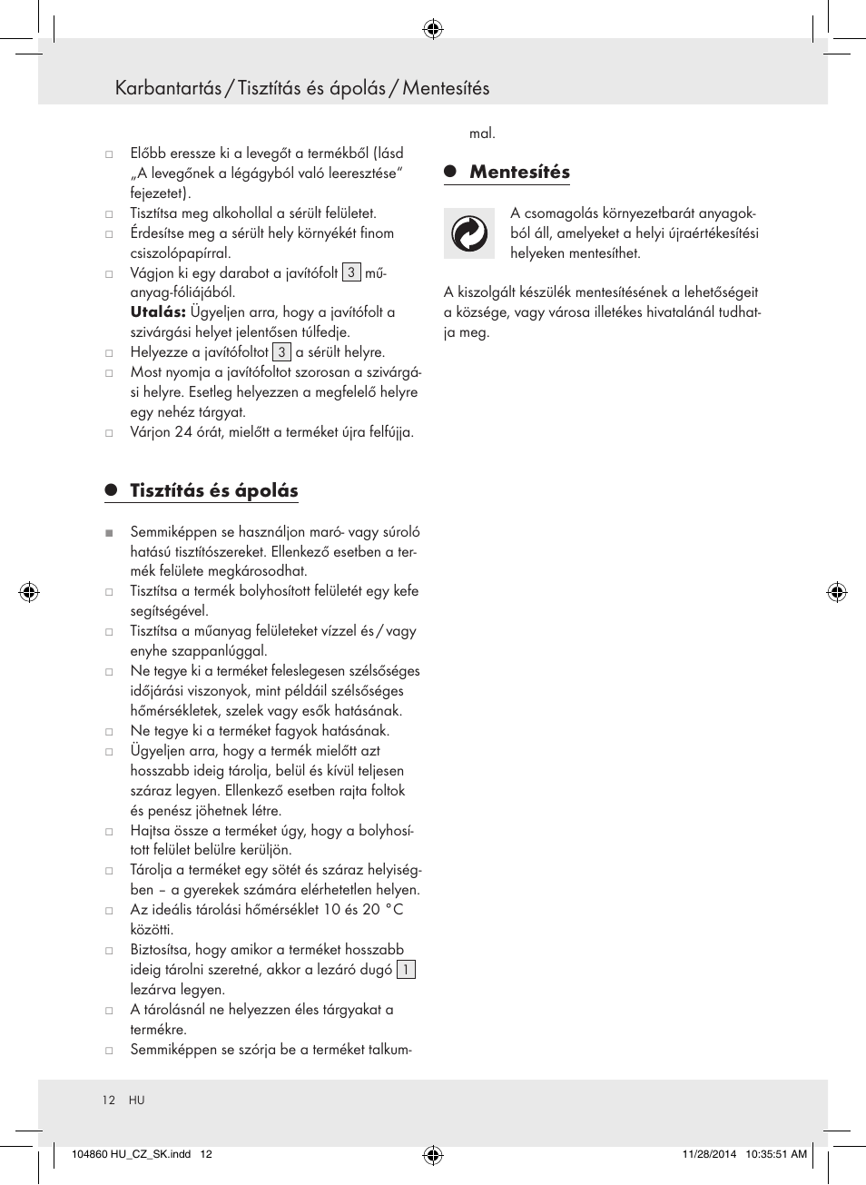 Karbantartás / tisztítás és ápolás / mentesítés, Tisztítás és ápolás, Mentesítés | Meradiso Z31955A User Manual | Page 12 / 26
