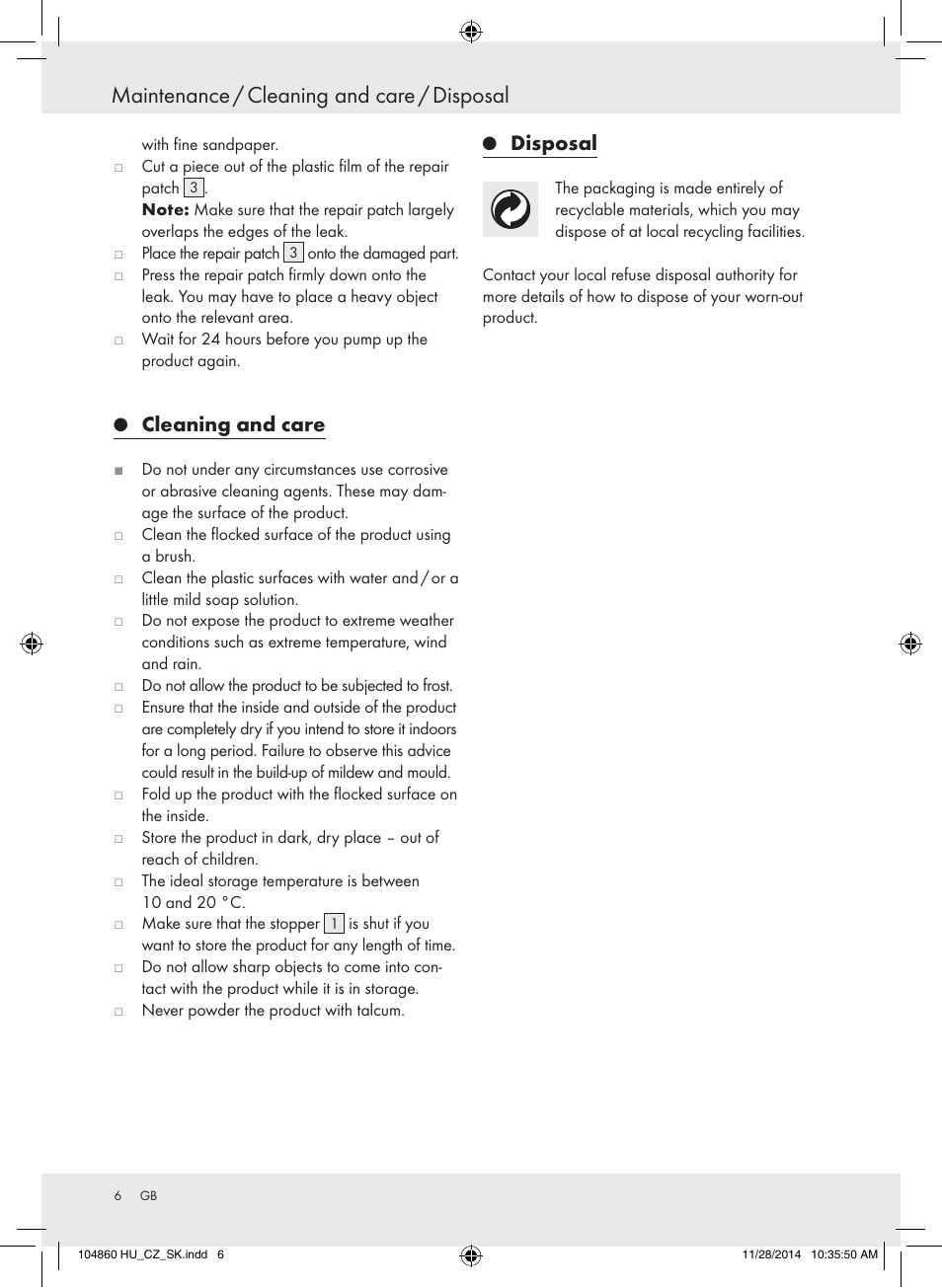 Maintenance / cleaning and care / disposal, Cleaning and care, Disposal | Meradiso Z31955A User Manual | Page 6 / 26