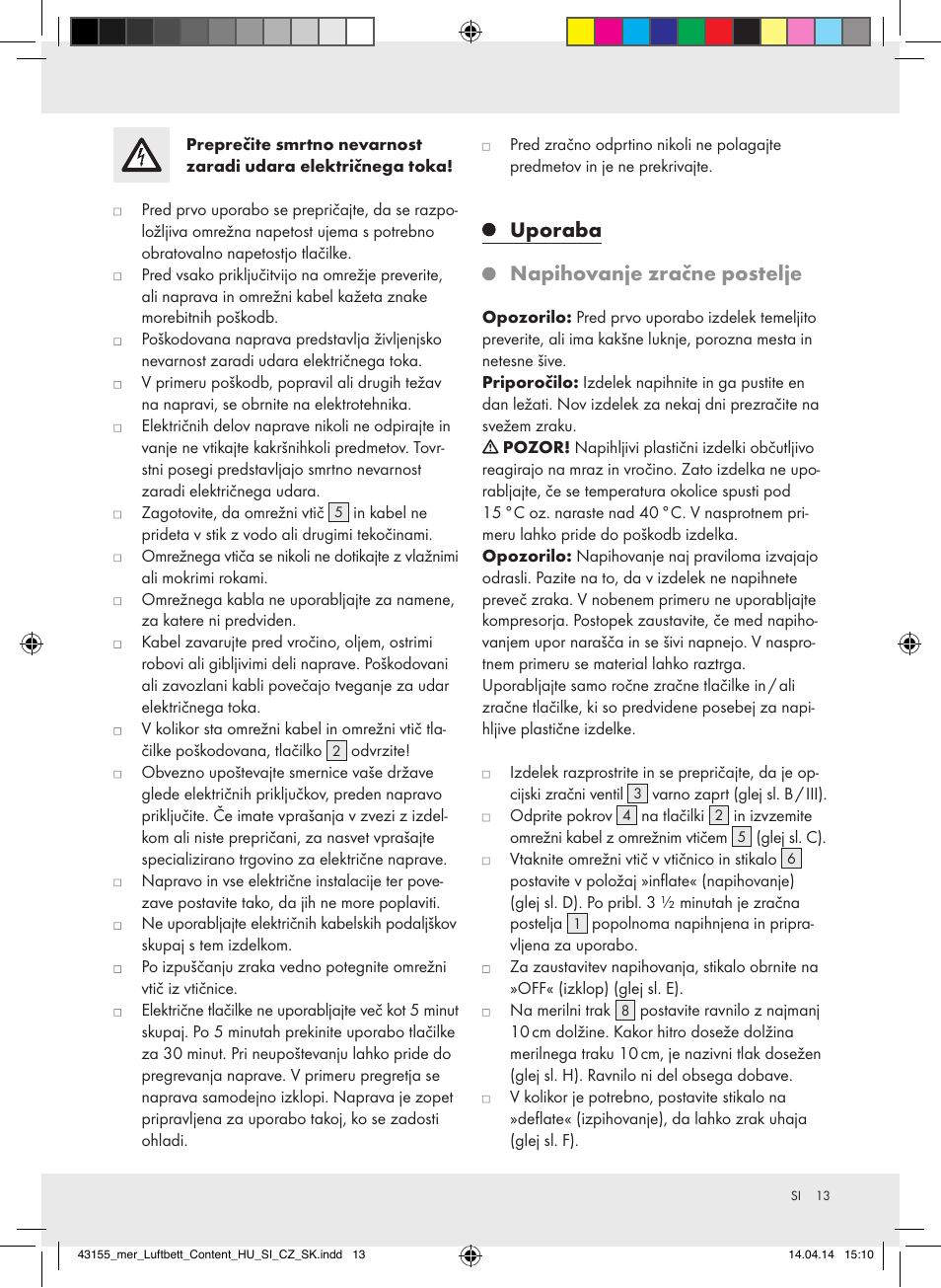 Uporaba napihovanje zračne postelje | Meradiso Z32169-BS User Manual | Page 13 / 29