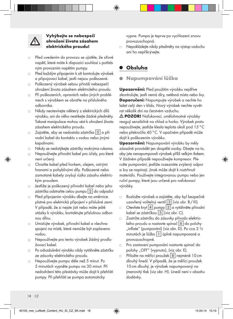 Obsluha napumpování lůžka | Meradiso Z32169-BS User Manual | Page 18 / 29