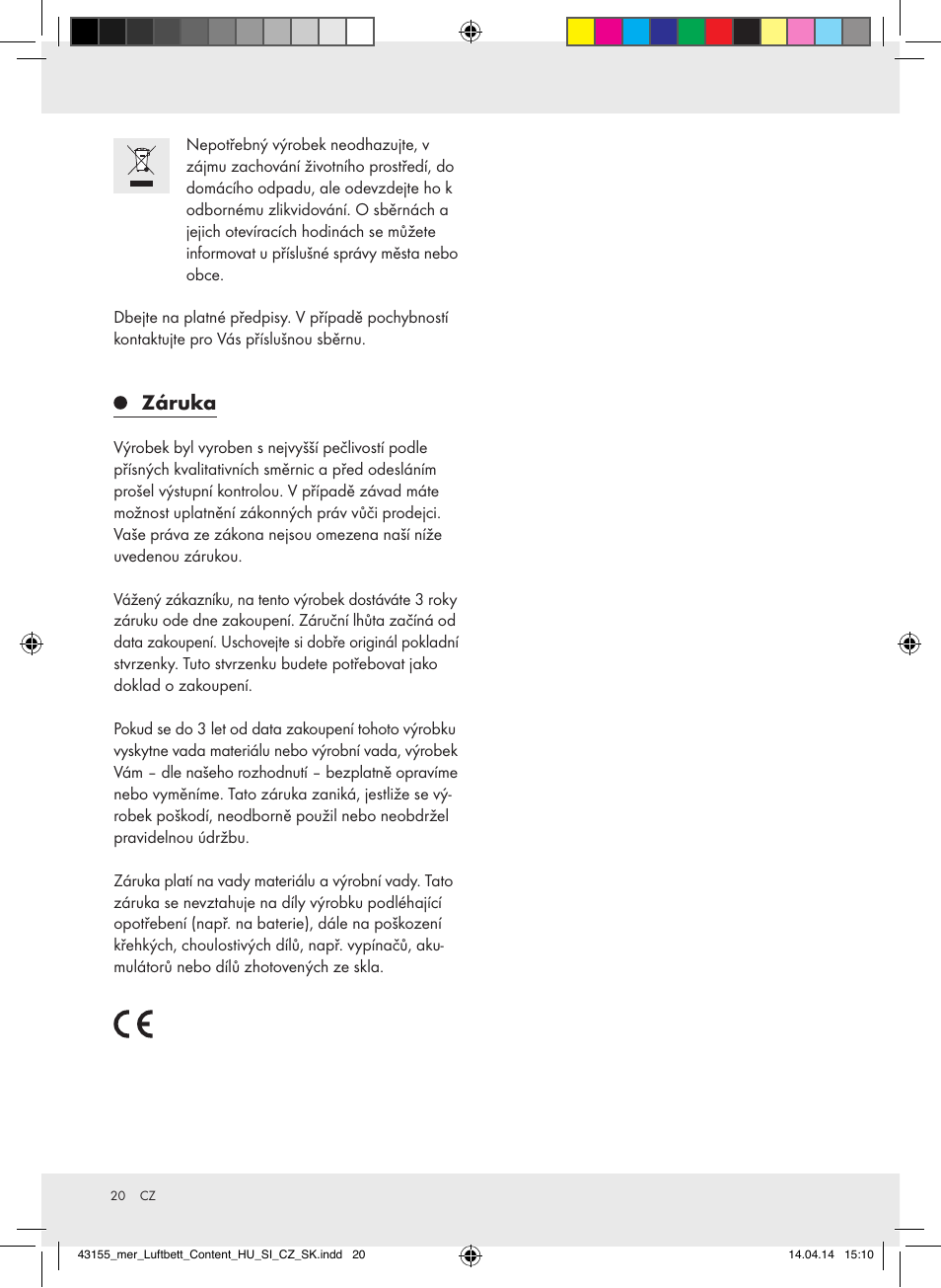 Záruka | Meradiso Z32169-BS User Manual | Page 20 / 29