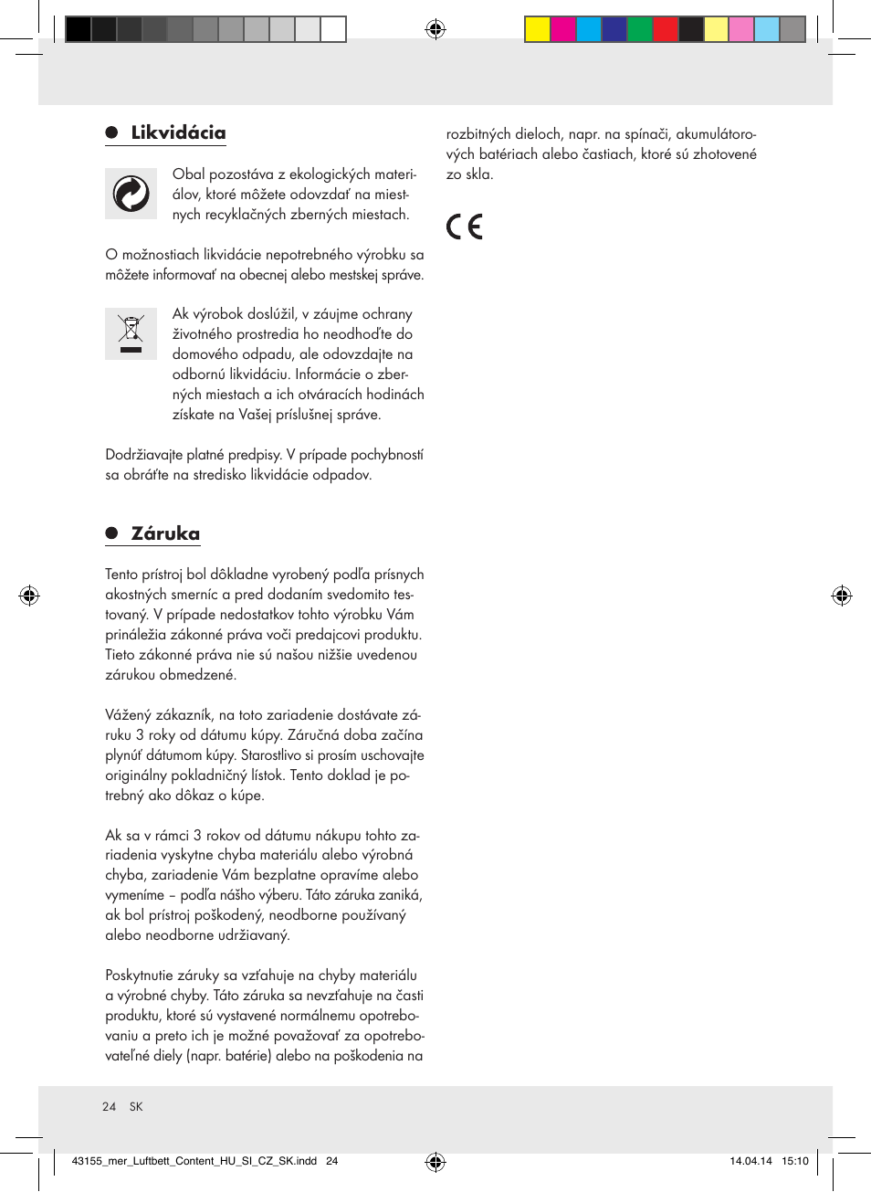 Likvidácia, Záruka | Meradiso Z32169-BS User Manual | Page 24 / 29