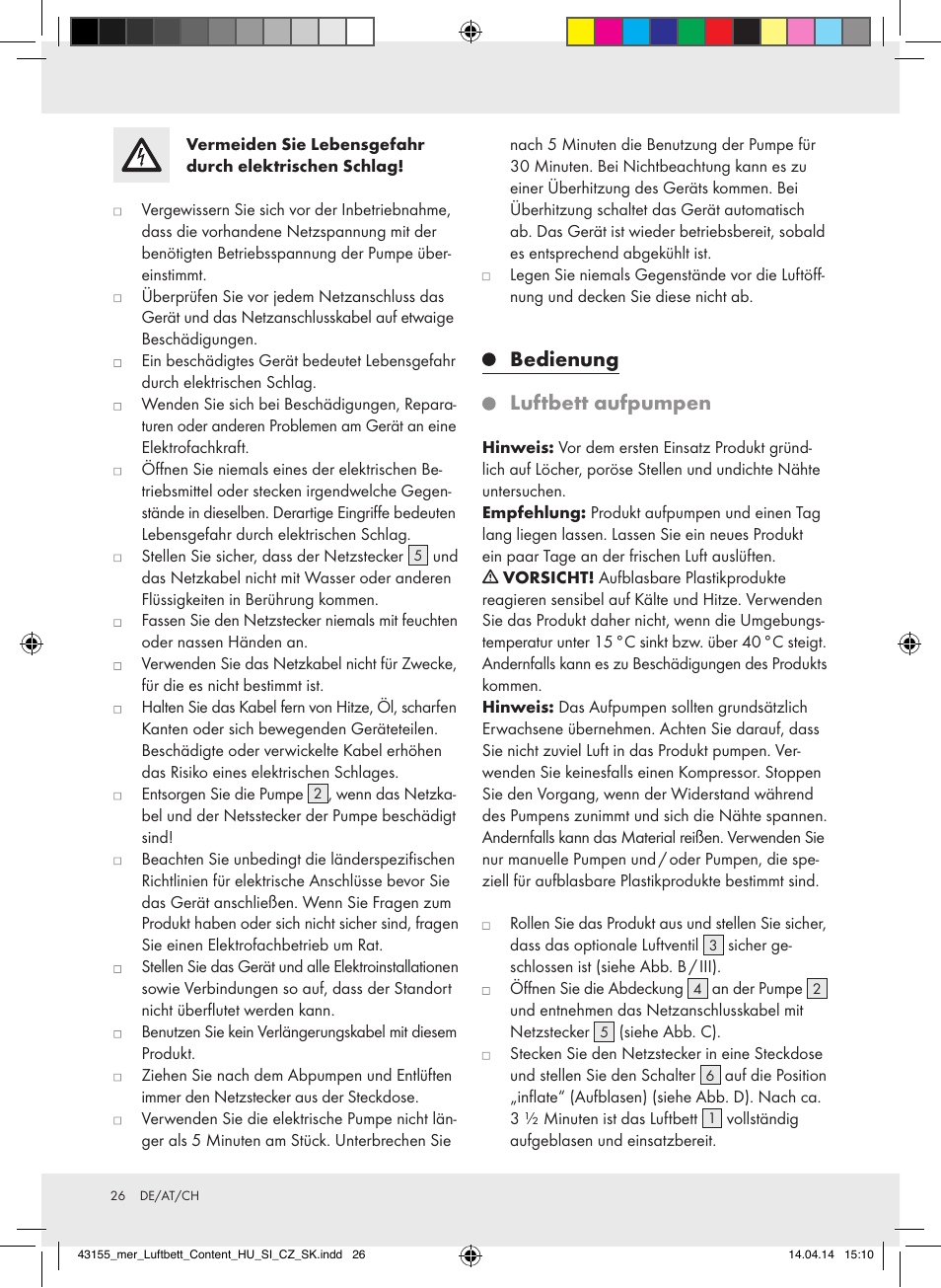 Bedienung luftbett aufpumpen | Meradiso Z32169-BS User Manual | Page 26 / 29