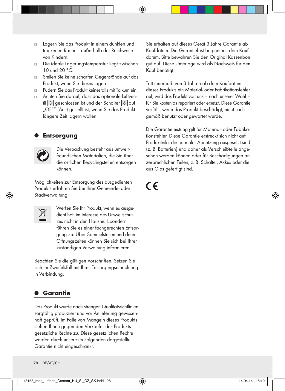 Entsorgung, Garantie | Meradiso Z32169-BS User Manual | Page 28 / 29