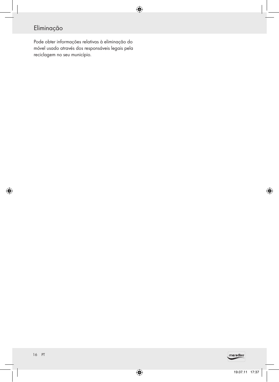 Eliminação | Meradiso Z30155 User Manual | Page 16 / 23