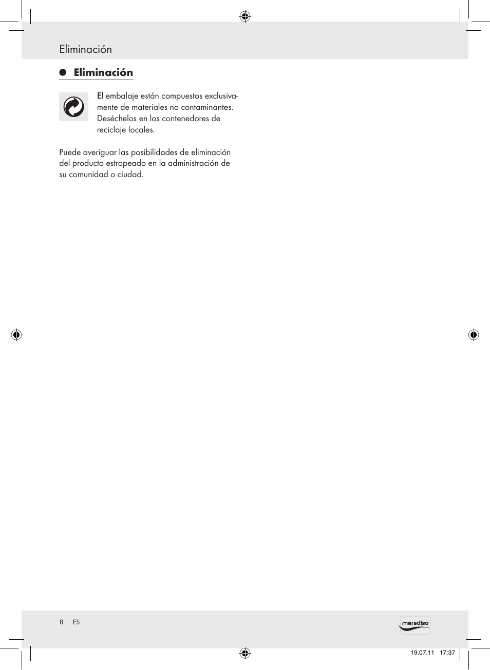 Eliminación | Meradiso Z30155 User Manual | Page 8 / 23