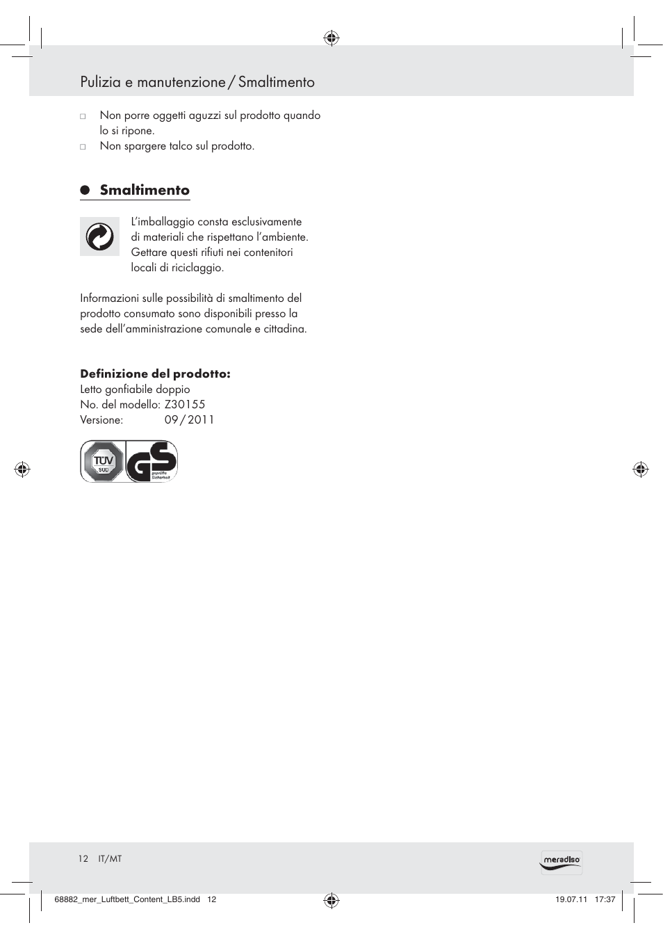 Pulizia e manutenzione / smaltimento, Smaltimento | Meradiso Z30155 User Manual | Page 10 / 21