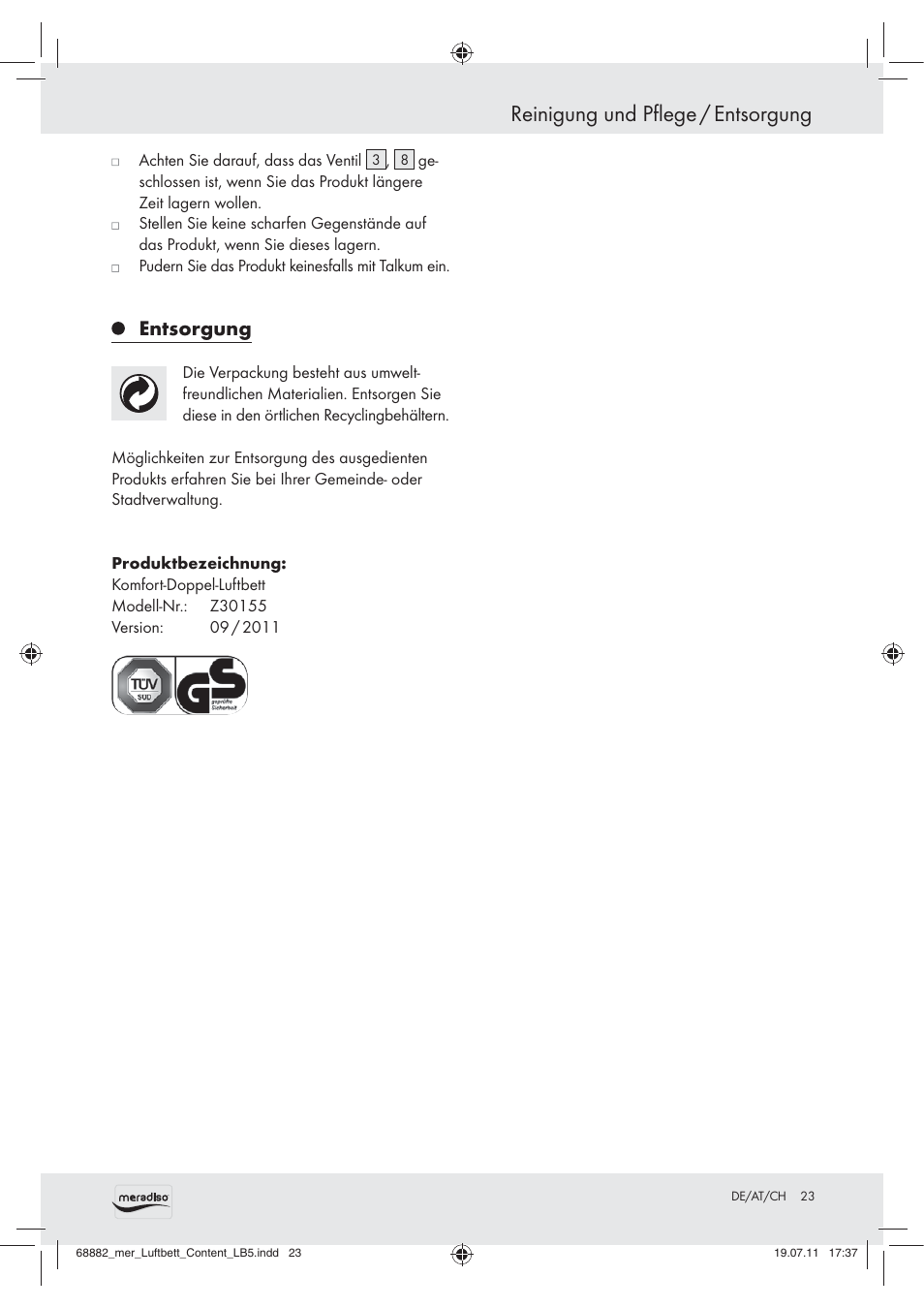 Reinigung und pflege / entsorgung, Entsorgung | Meradiso Z30155 User Manual | Page 21 / 21