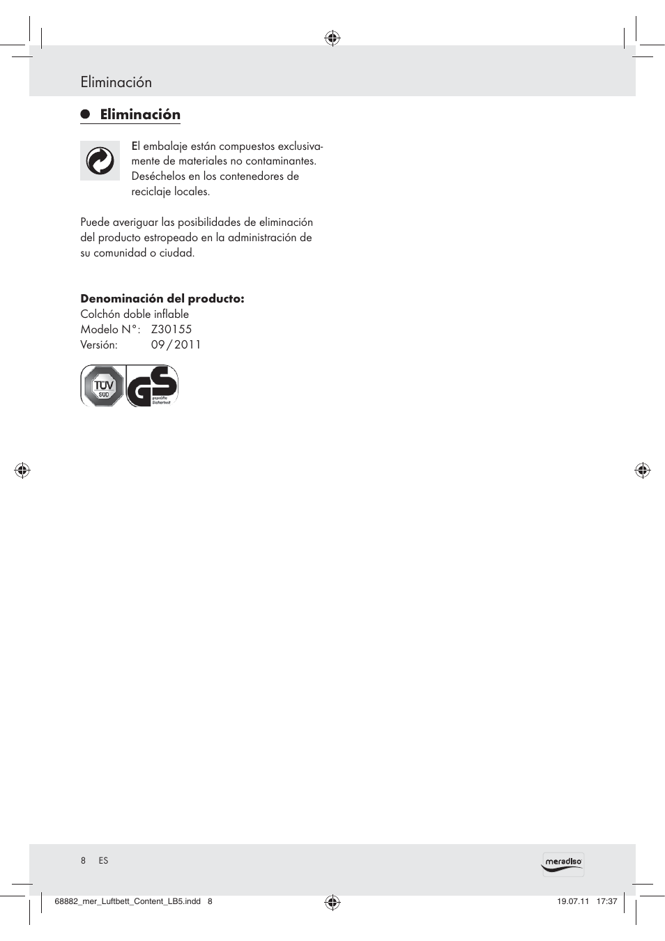 Eliminación | Meradiso Z30155 User Manual | Page 6 / 21