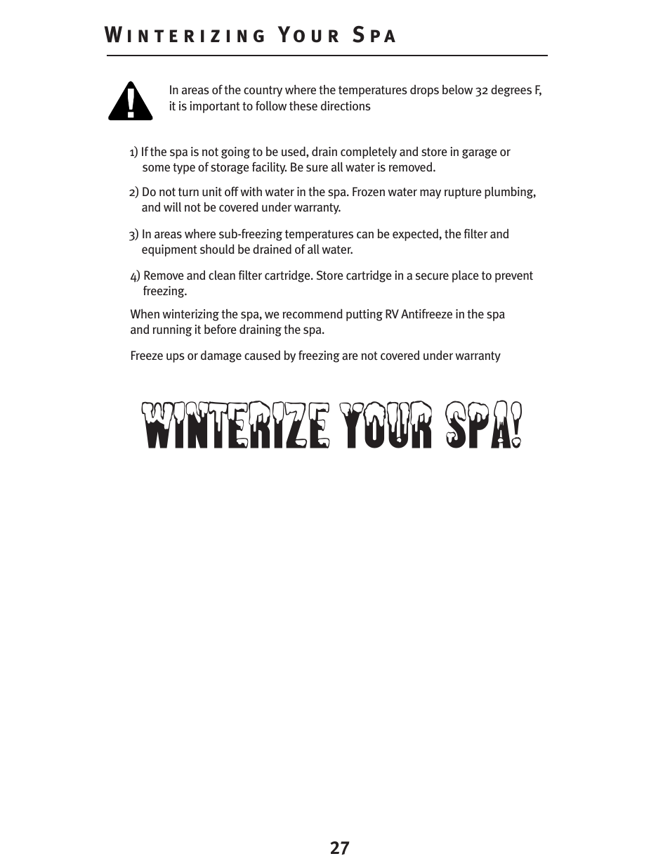 Winterize your spa | Dynasty Spas Deluxe System D-1000 User Manual | Page 27 / 33