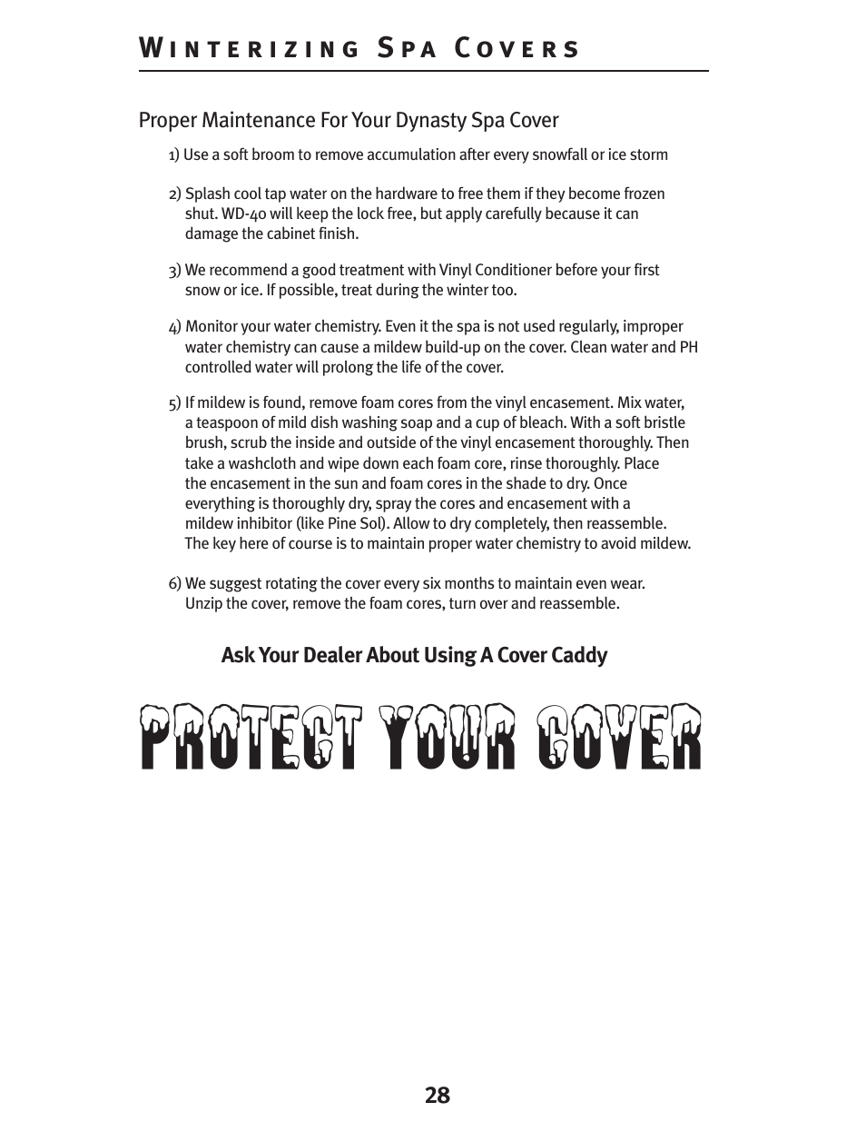 Protect your cover | Dynasty Spas Deluxe System D-1000 User Manual | Page 28 / 33