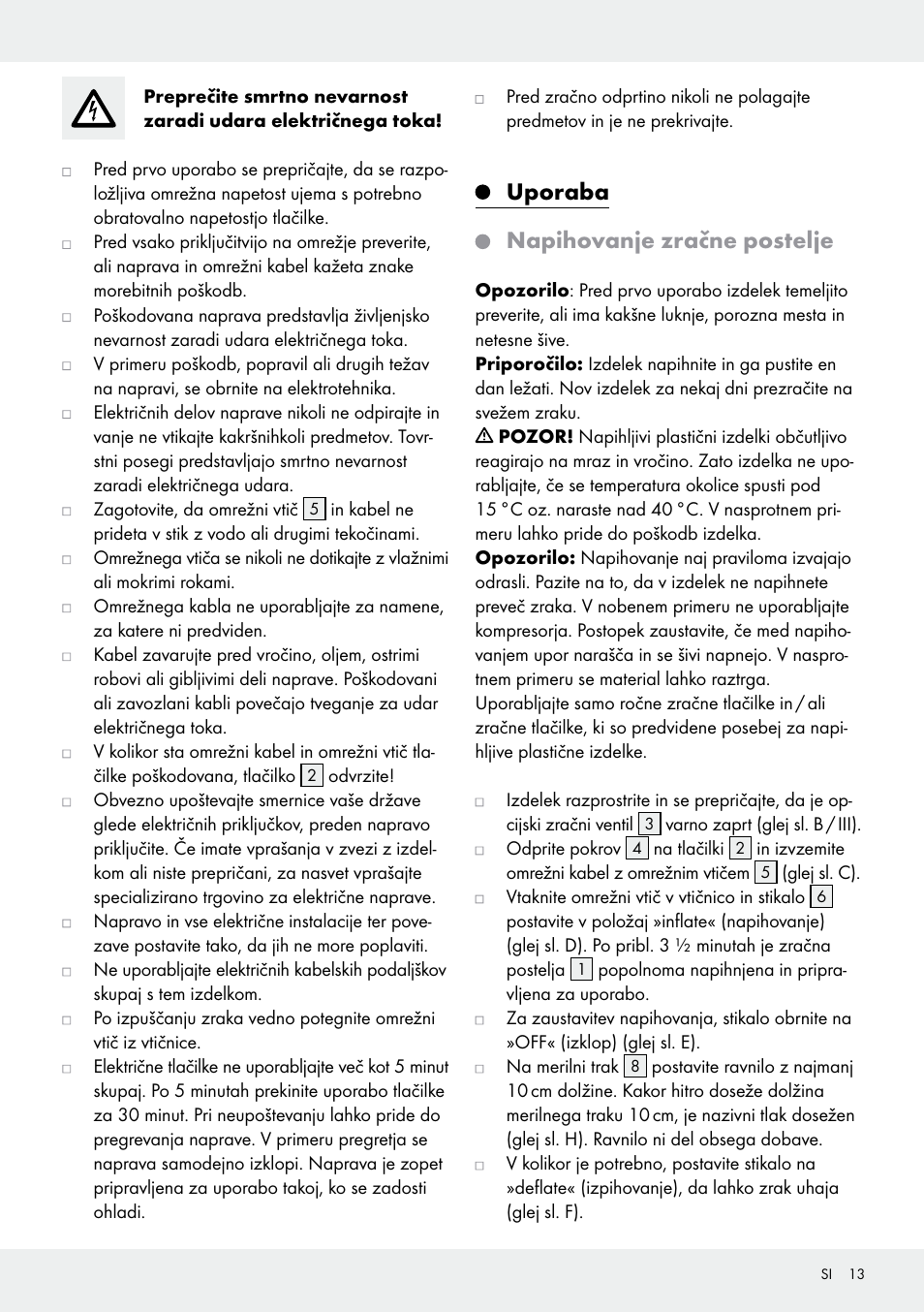 Uporaba napihovanje zračne postelje | Meradiso Z31600GB User Manual | Page 13 / 33