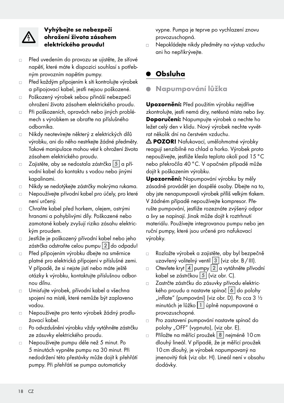 Obsluha napumpování lůžka | Meradiso Z31600GB User Manual | Page 18 / 33