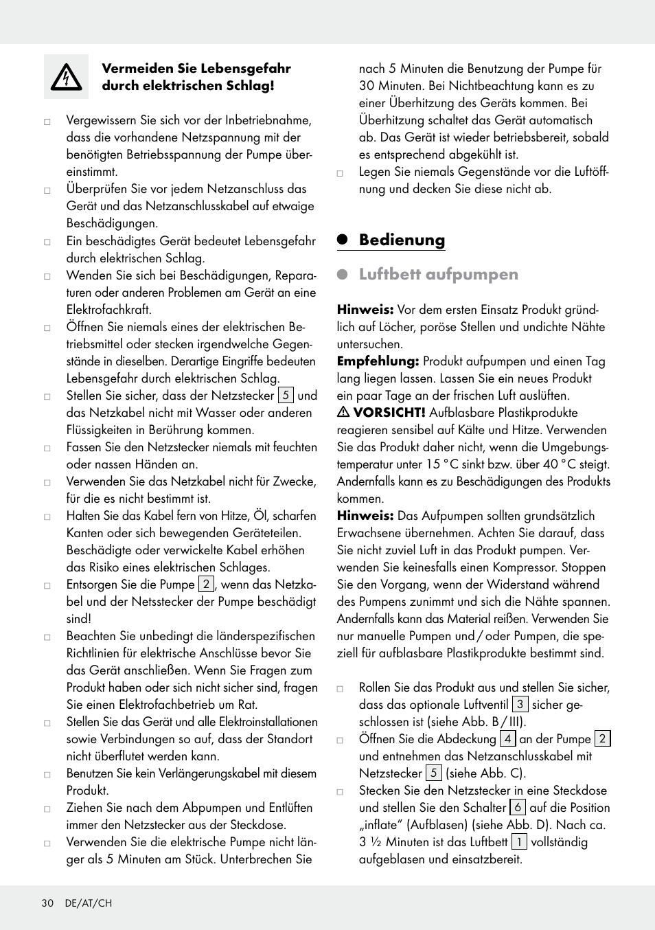 Bedienung luftbett aufpumpen | Meradiso Z31600GB User Manual | Page 30 / 33