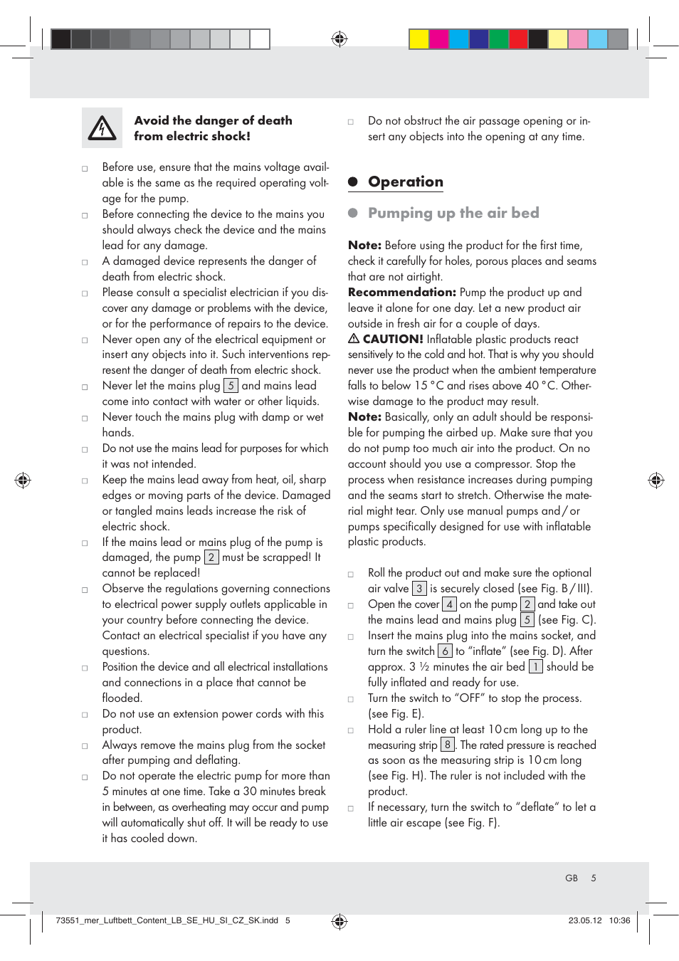 Operation pumping up the air bed | Meradiso Z31196 User Manual | Page 5 / 33