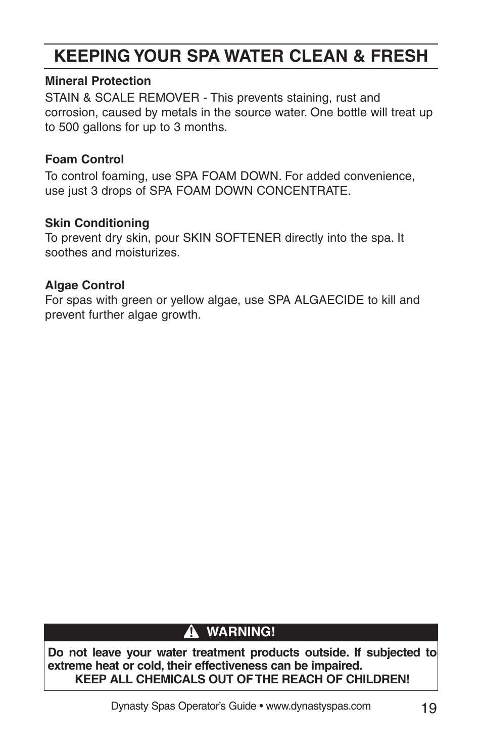 Keeping your spa water clean & fresh | Dynasty Spas 2008 User Manual | Page 19 / 28