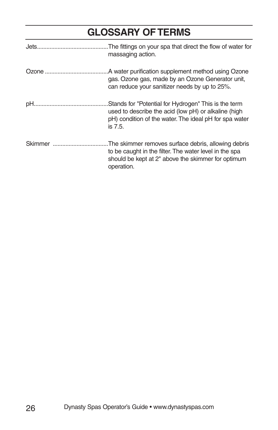 Glossary of terms | Dynasty Spas 2008 User Manual | Page 26 / 28