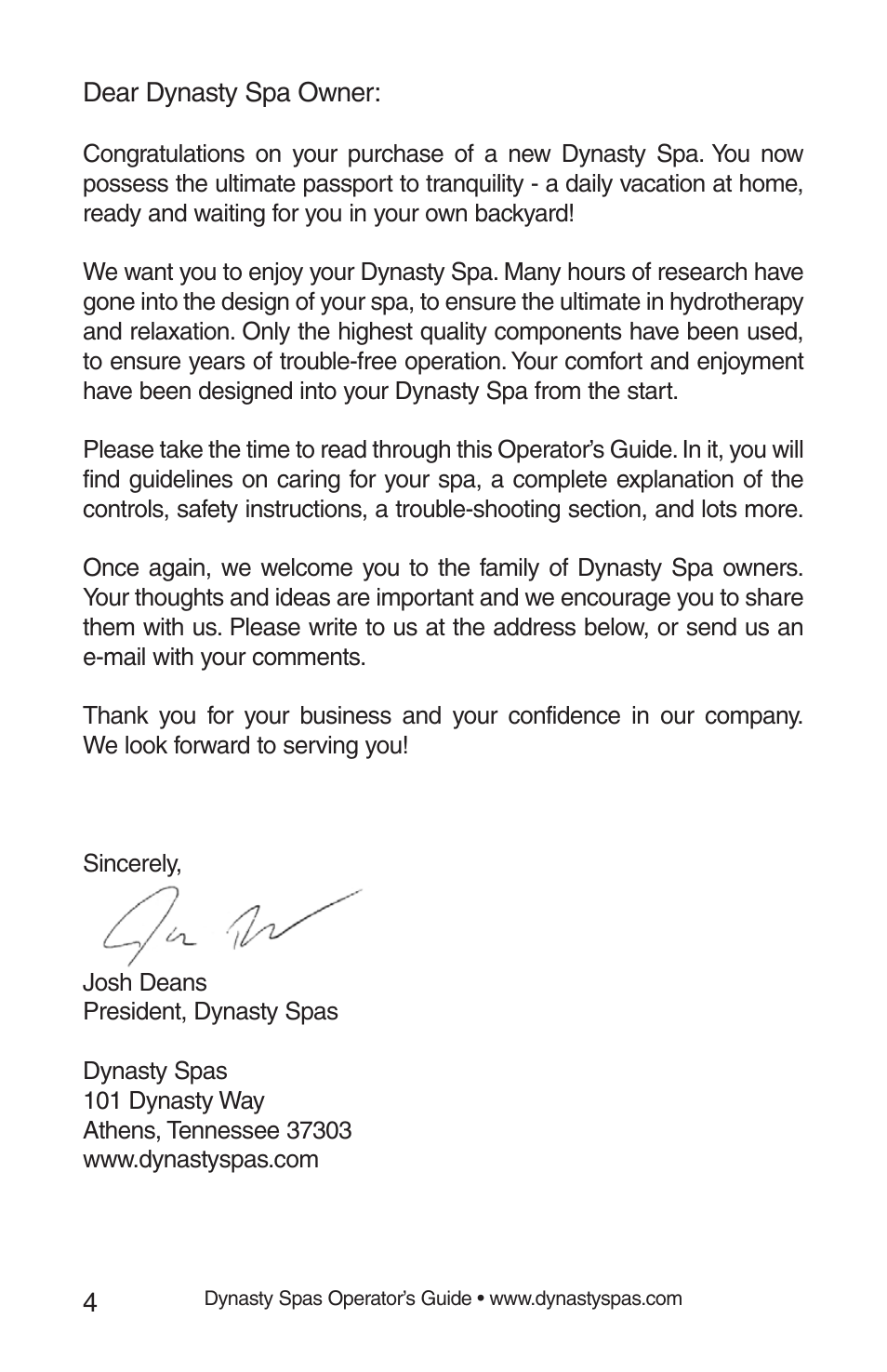 Dynasty Spas 2008 User Manual | Page 4 / 28