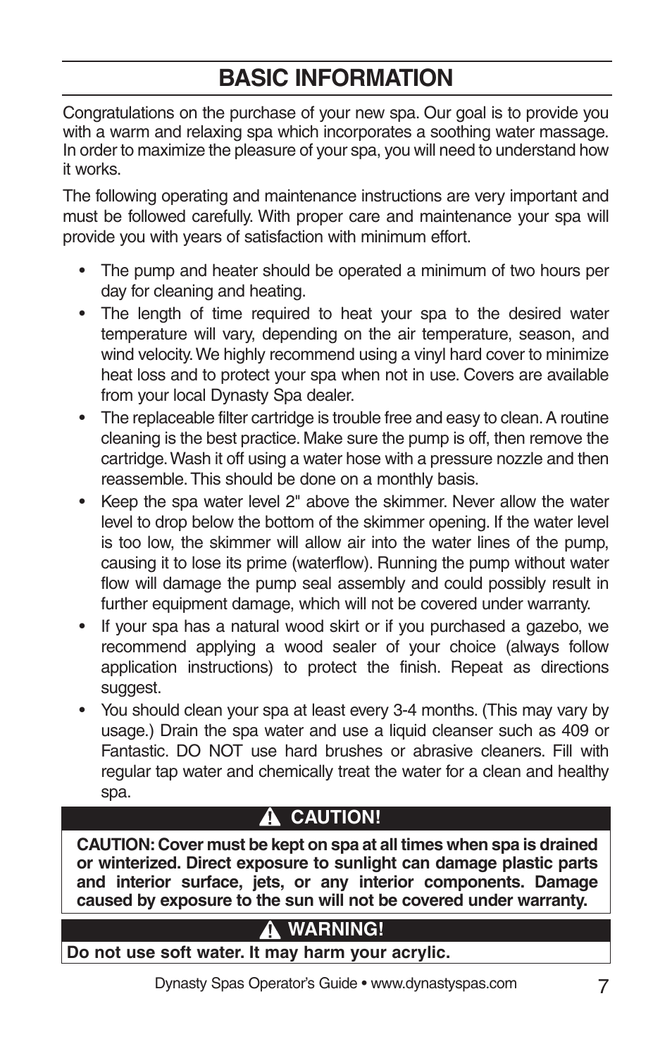 Basic information | Dynasty Spas 2008 User Manual | Page 7 / 28