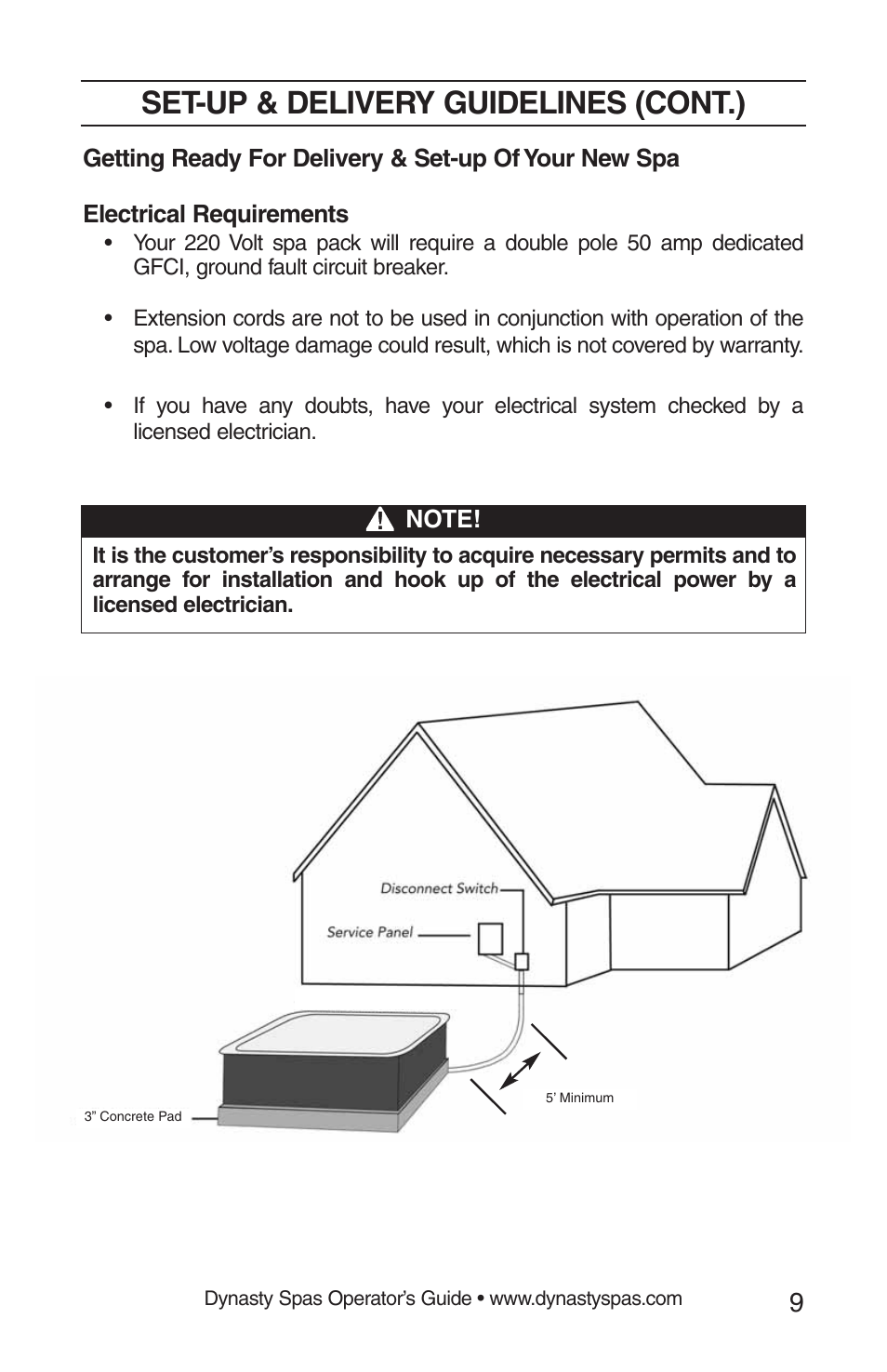 Set-up & delivery guidelines (cont.) | Dynasty Spas 2008 User Manual | Page 9 / 28